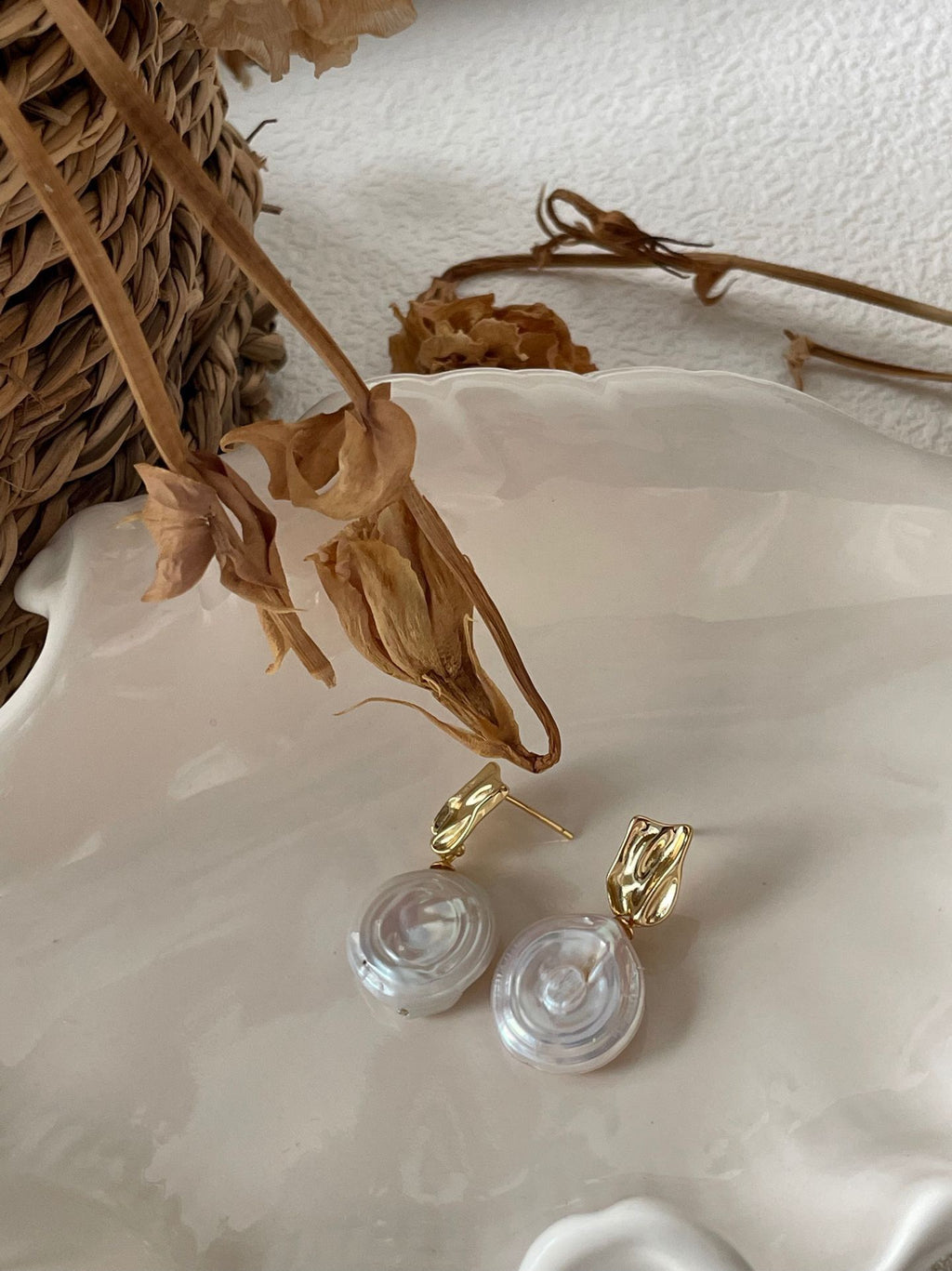 Roman Holiday Baroque Coin Pearl Earrings
