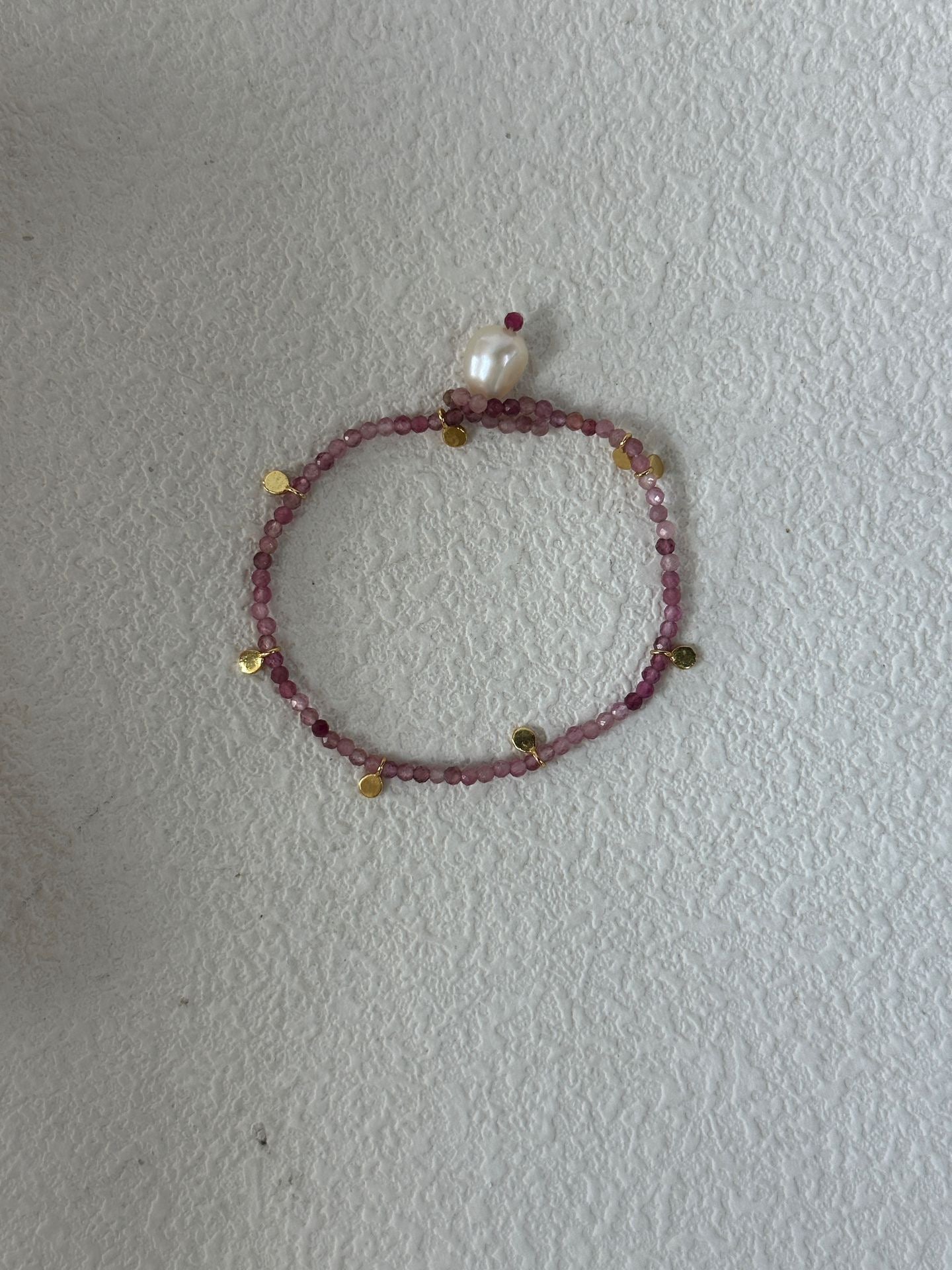 Pink Tourmaline & Baroque Pearl Bracelet
