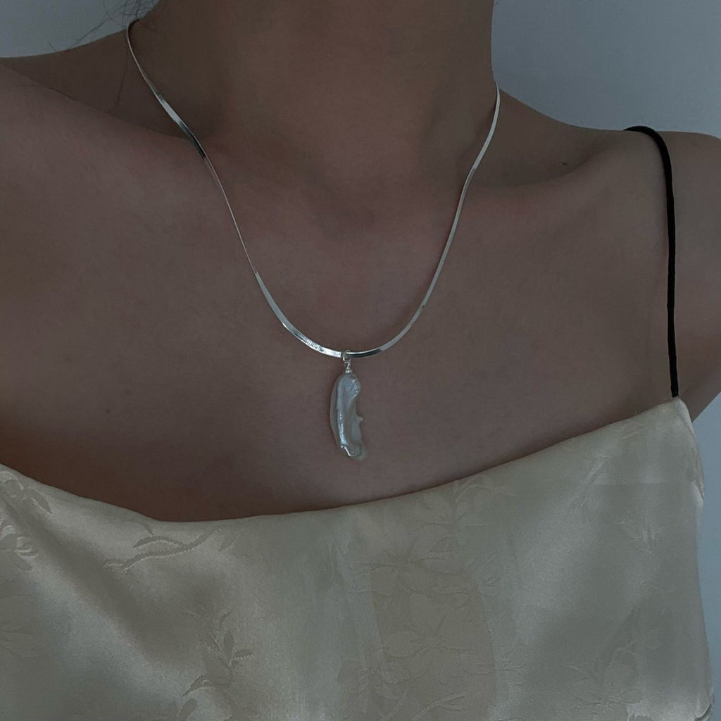 Baroque Pearl Flat Snake Chain Necklace