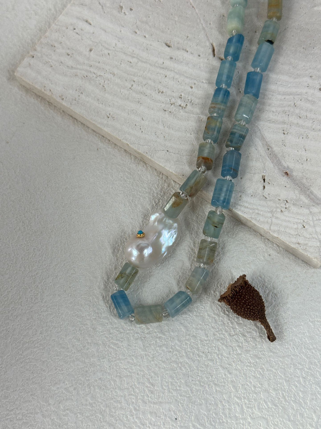 Blue Turquoise & Baroque Pearl Necklace