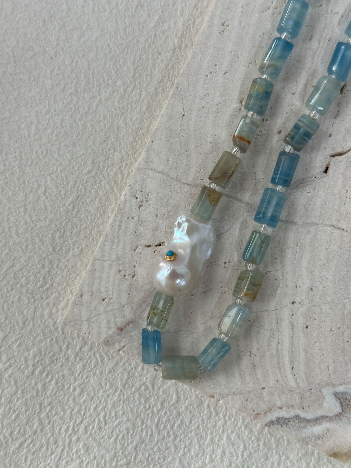 Blue Turquoise & Baroque Pearl Necklace