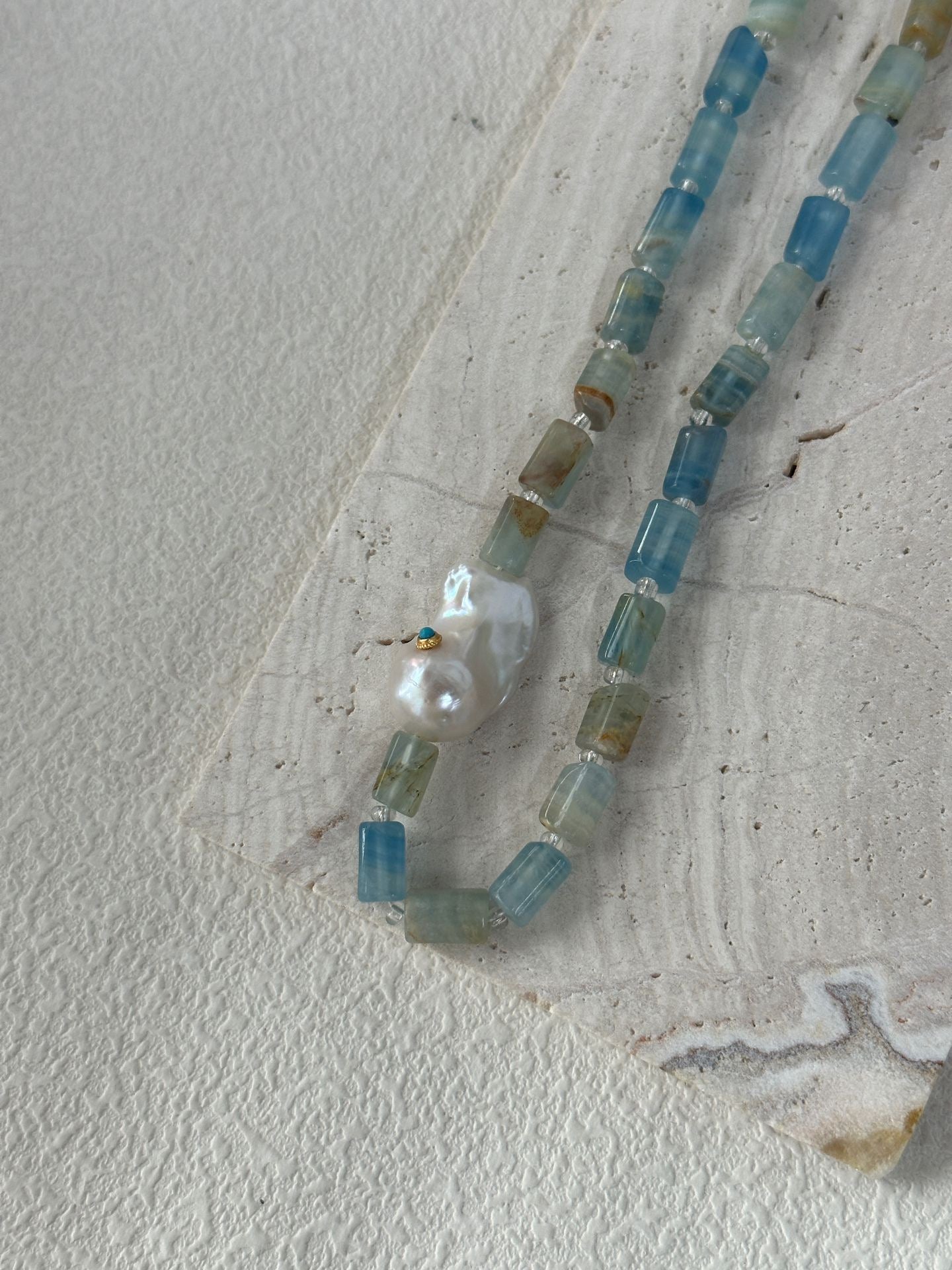 Blue Turquoise & Baroque Pearl Necklace
