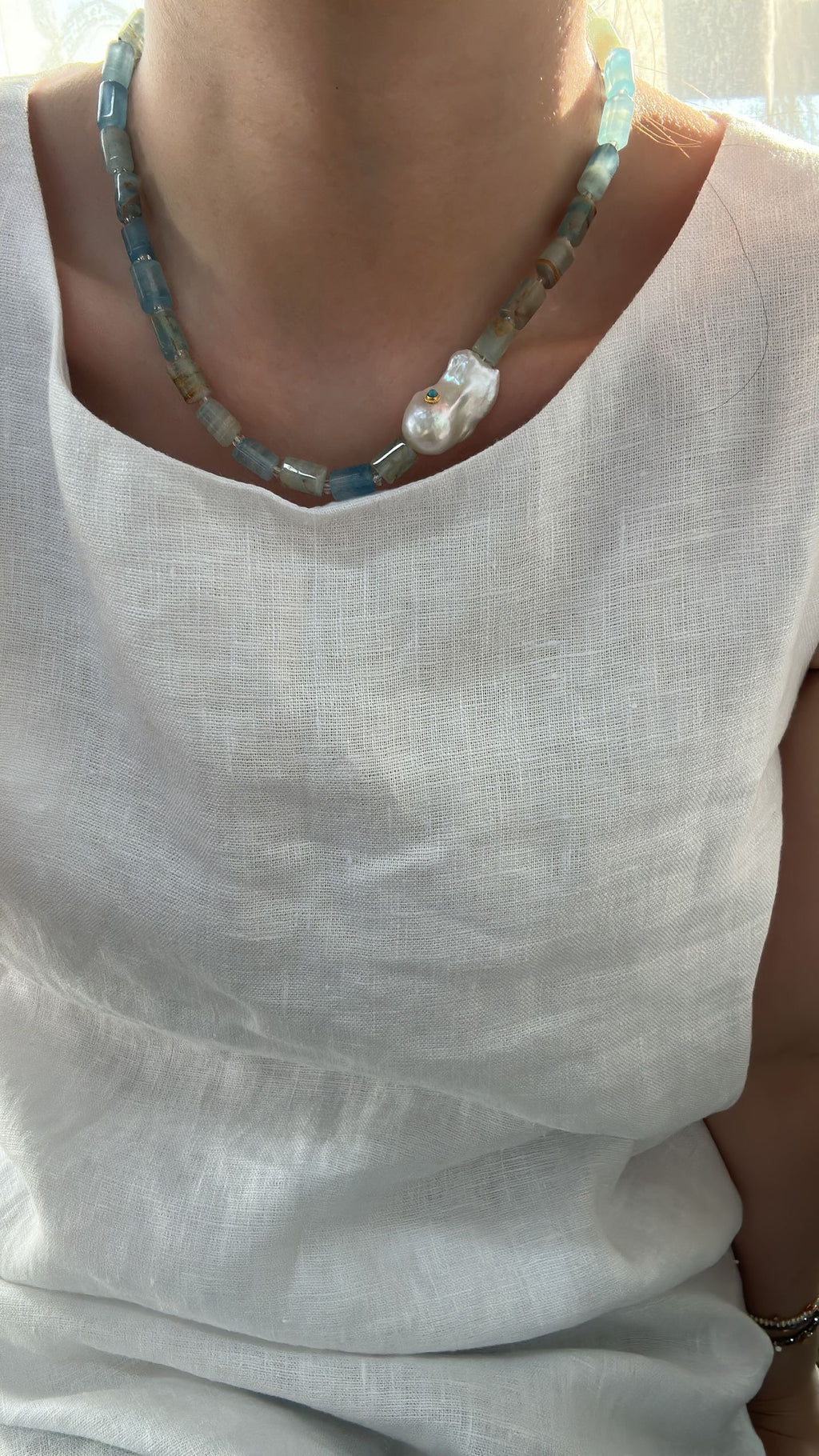Blue Turquoise & Baroque Pearl Necklace