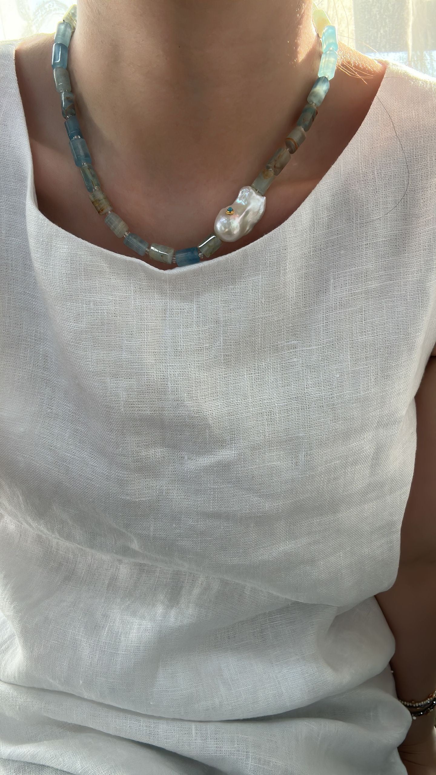 Blue Turquoise & Baroque Pearl Necklace