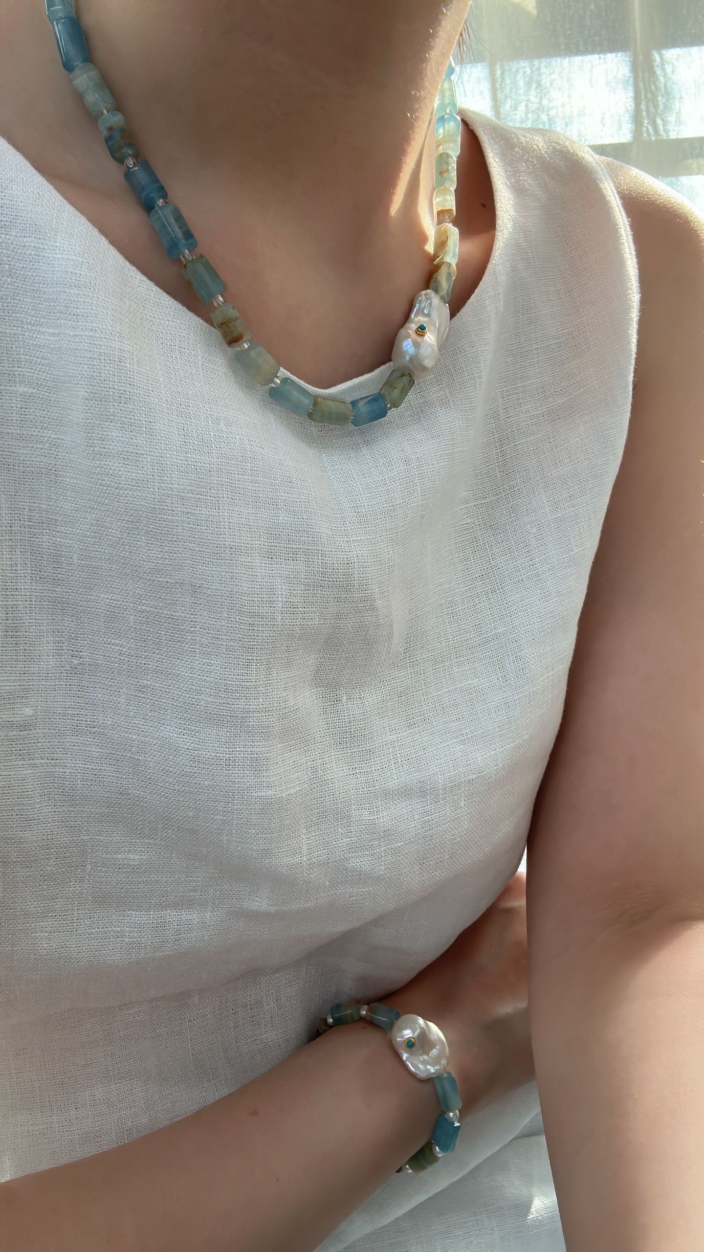 Blue Turquoise & Baroque Pearl Necklace
