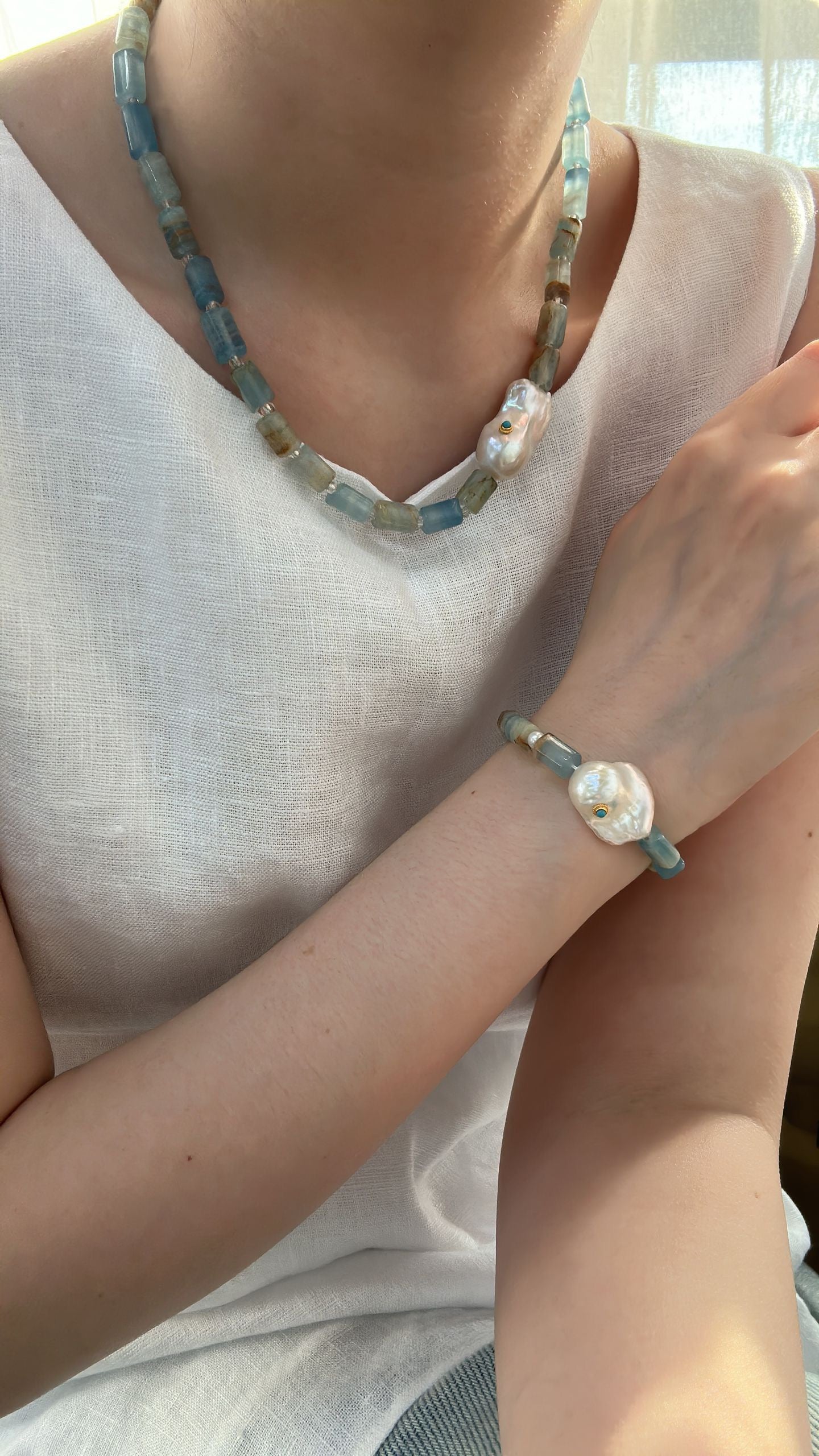 Blue Turquoise & Baroque Pearl Necklace