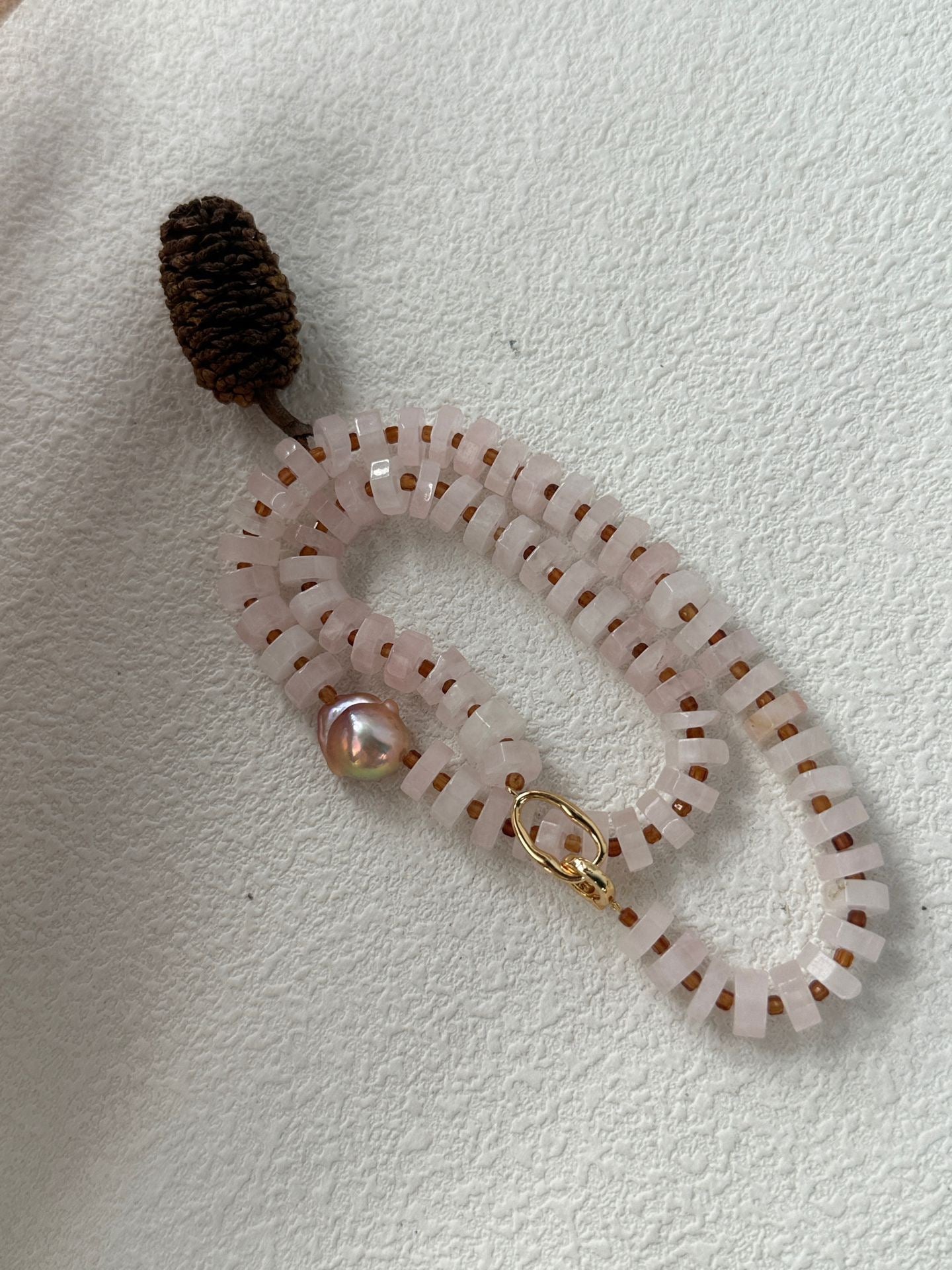 Rose Quartz Baroque Pearl Necklace