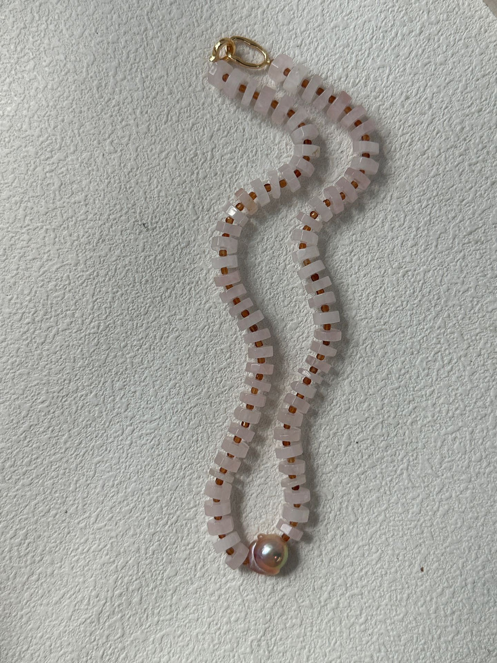 Rose Quartz Baroque Pearl Necklace