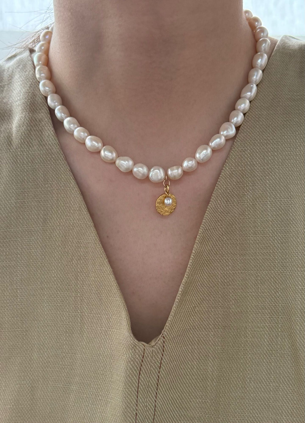 Gold Coin Freshwater Pearl Necklace