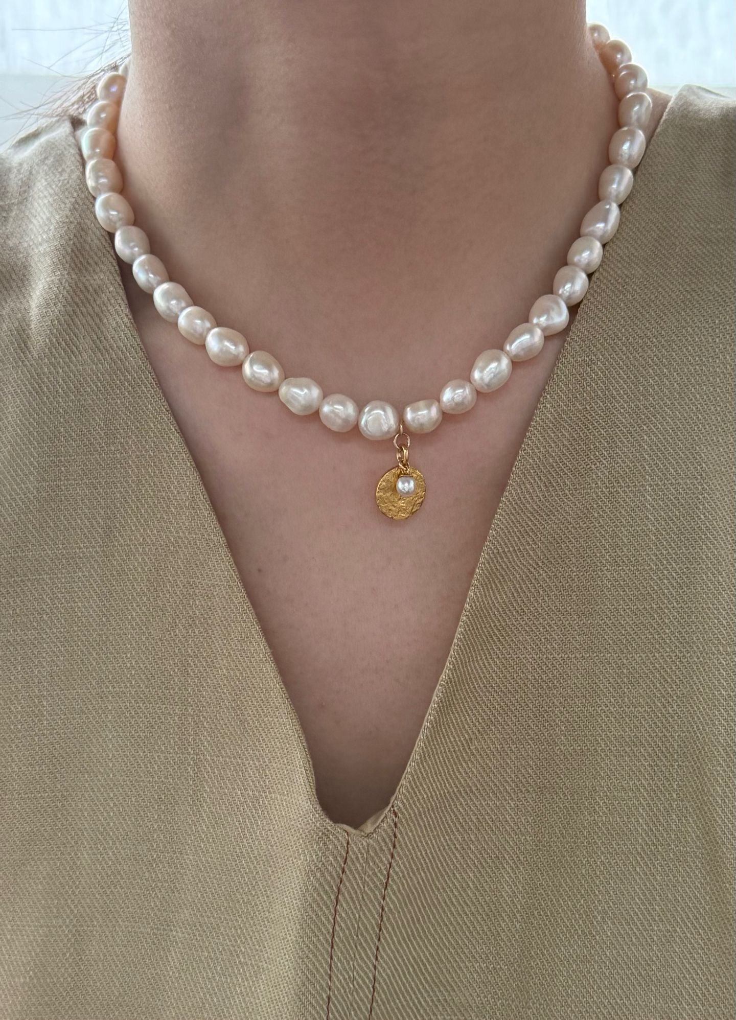Gold Coin Freshwater Pearl Necklace