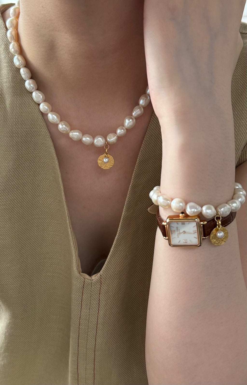Gold Coin Freshwater Pearl Necklace