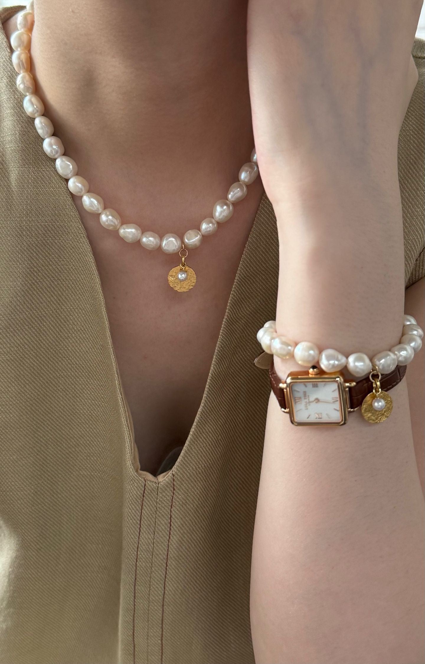 Gold Coin Freshwater Pearl Necklace