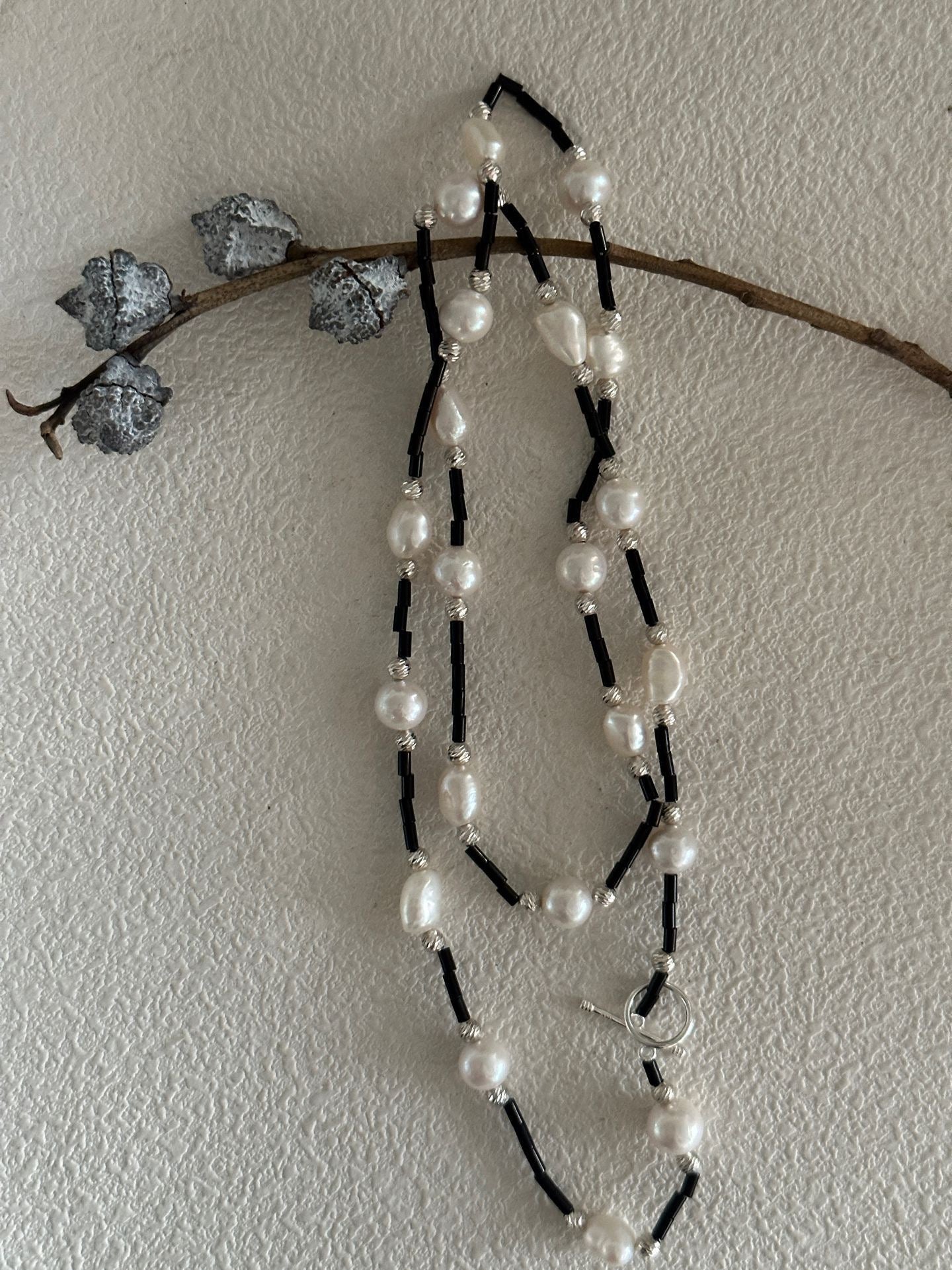 Black Onyx & Pearl Long Necklace