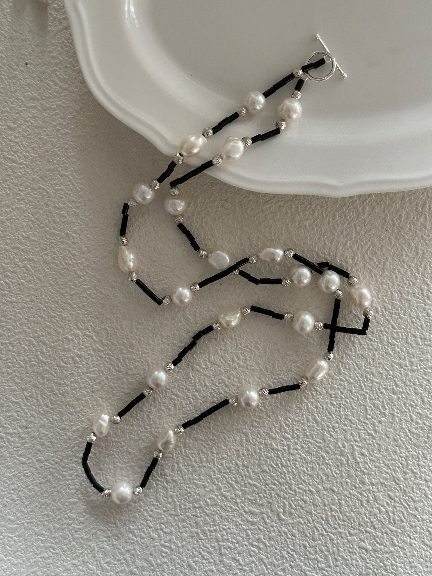 Black Onyx & Pearl Long Necklace