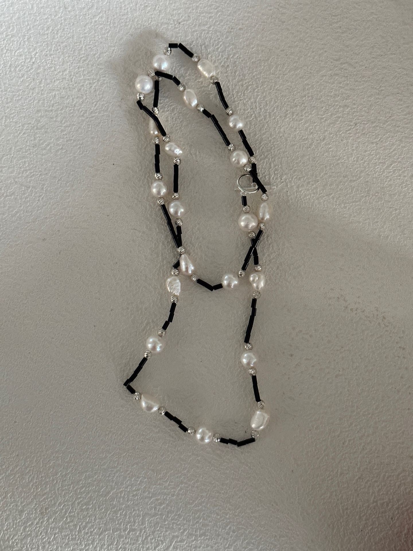 Black Onyx & Pearl Long Necklace