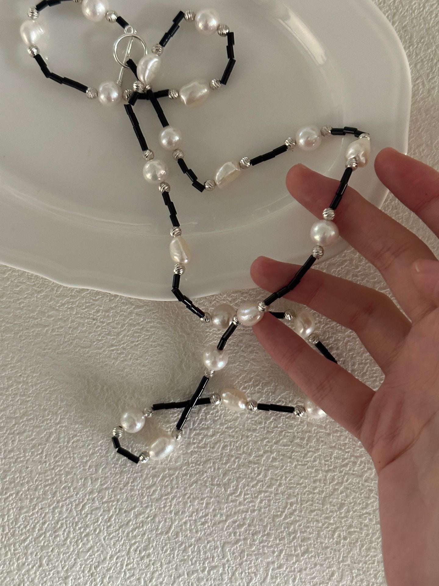 Black Onyx & Pearl Long Necklace