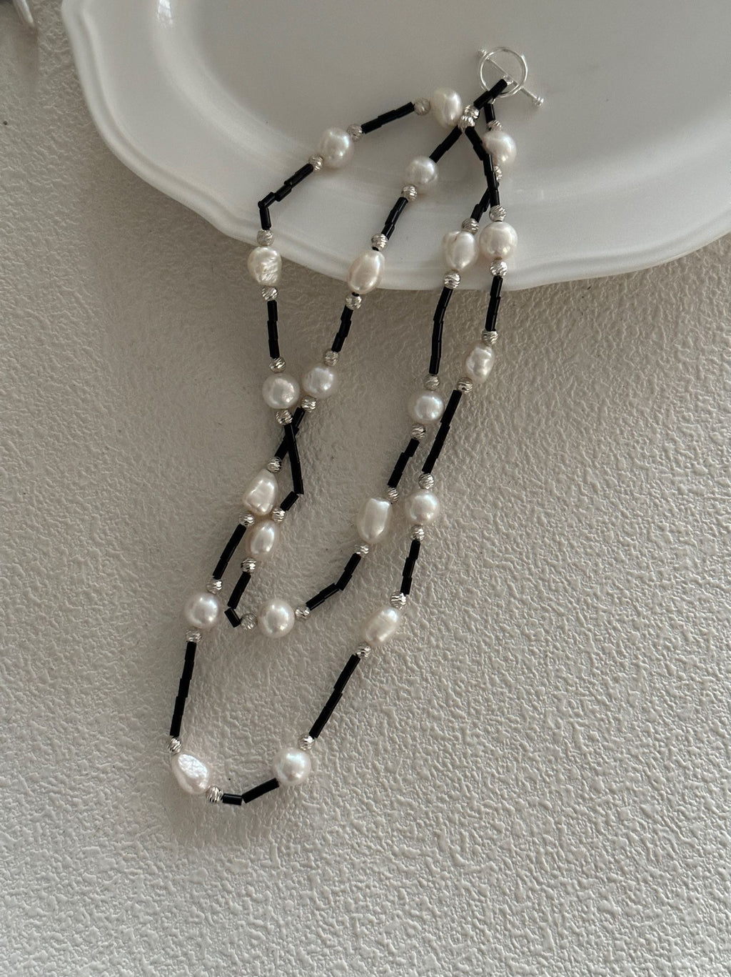 Black Onyx & Pearl Long Necklace