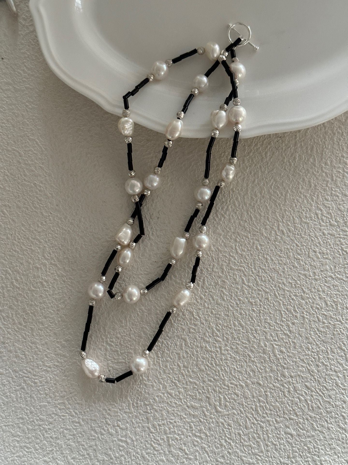 Black Onyx & Pearl Long Necklace