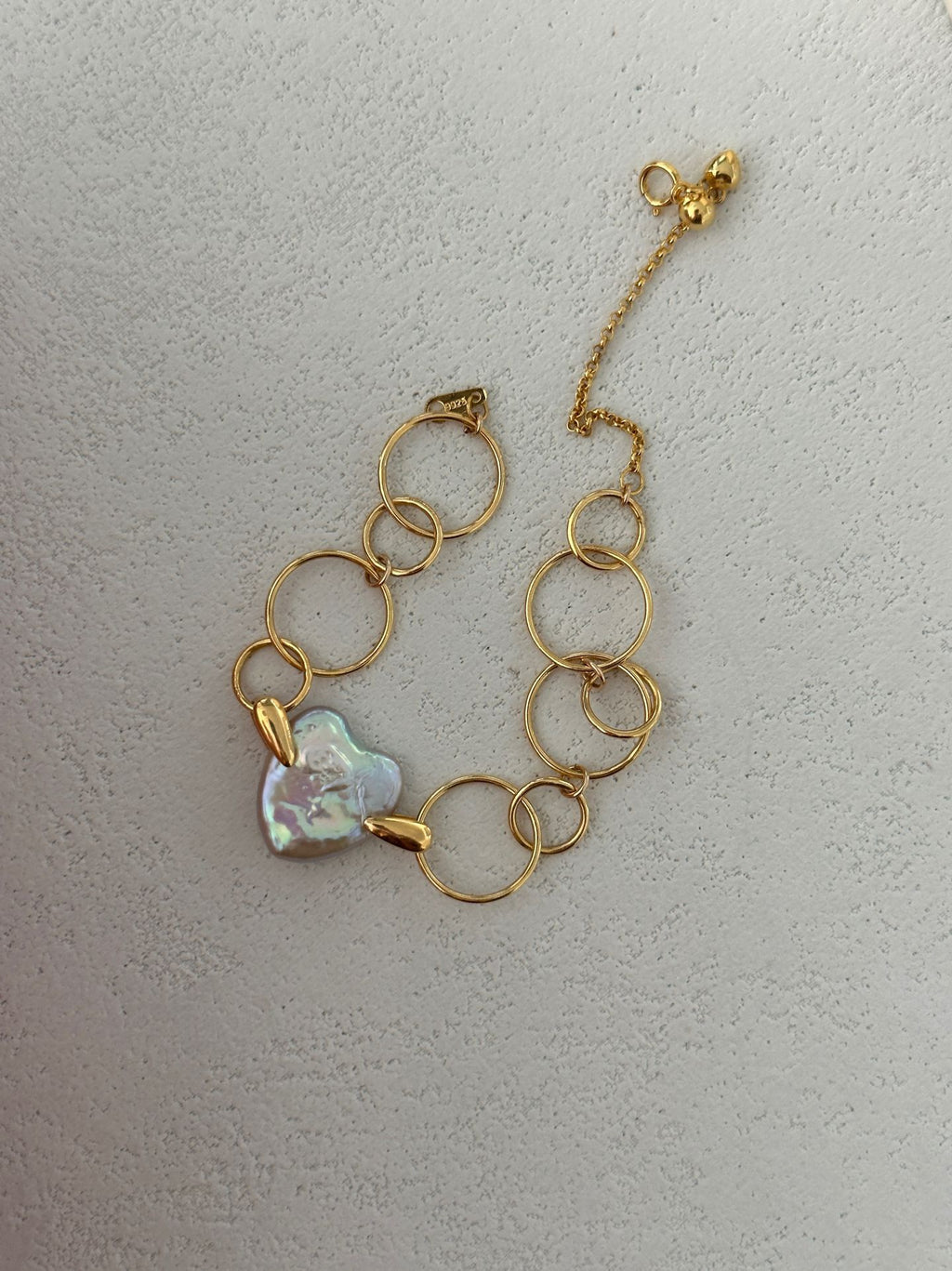 Geometric Circle Heart Pearl Bracelet