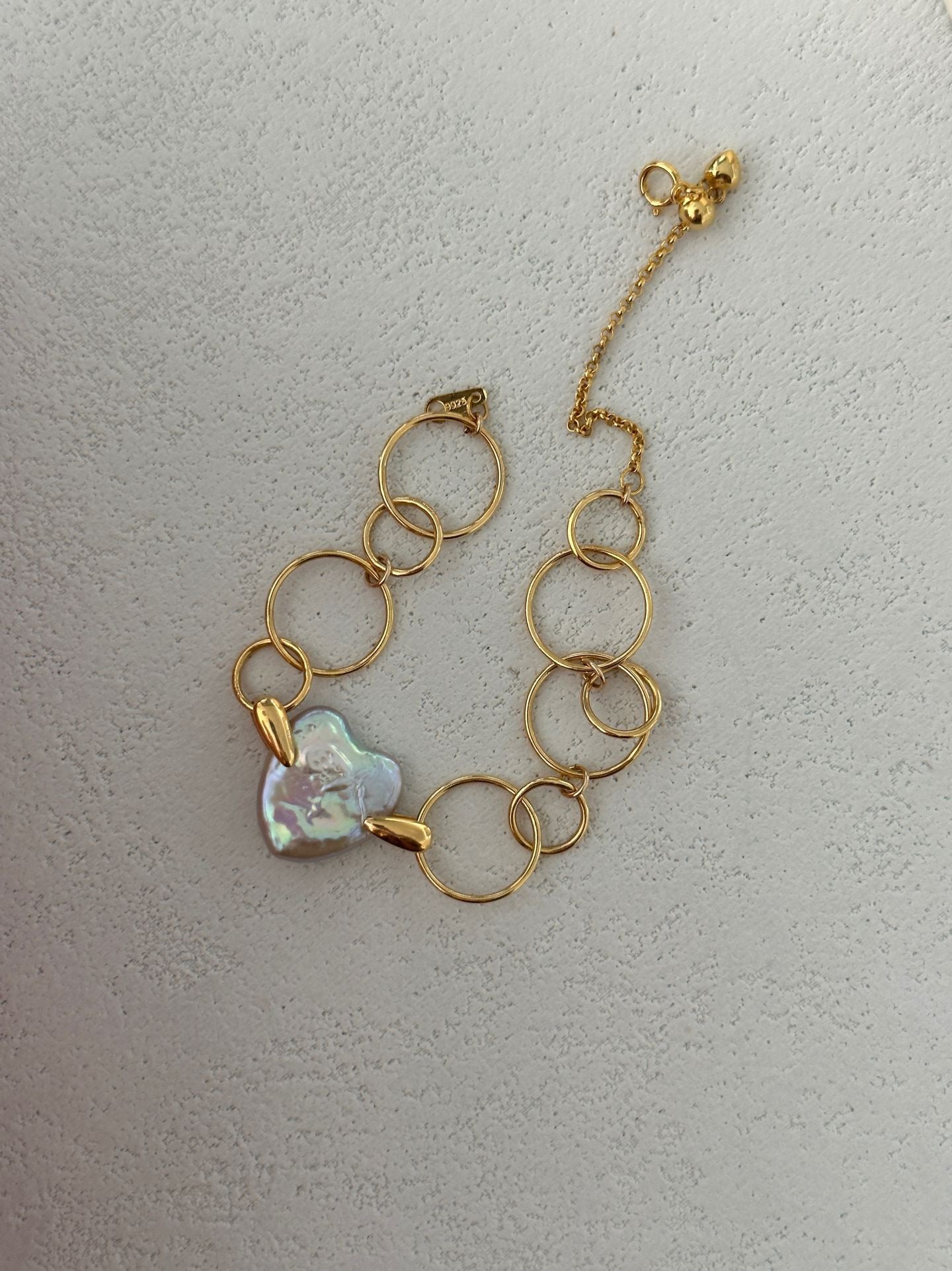 Geometric Circle Heart Pearl Bracelet