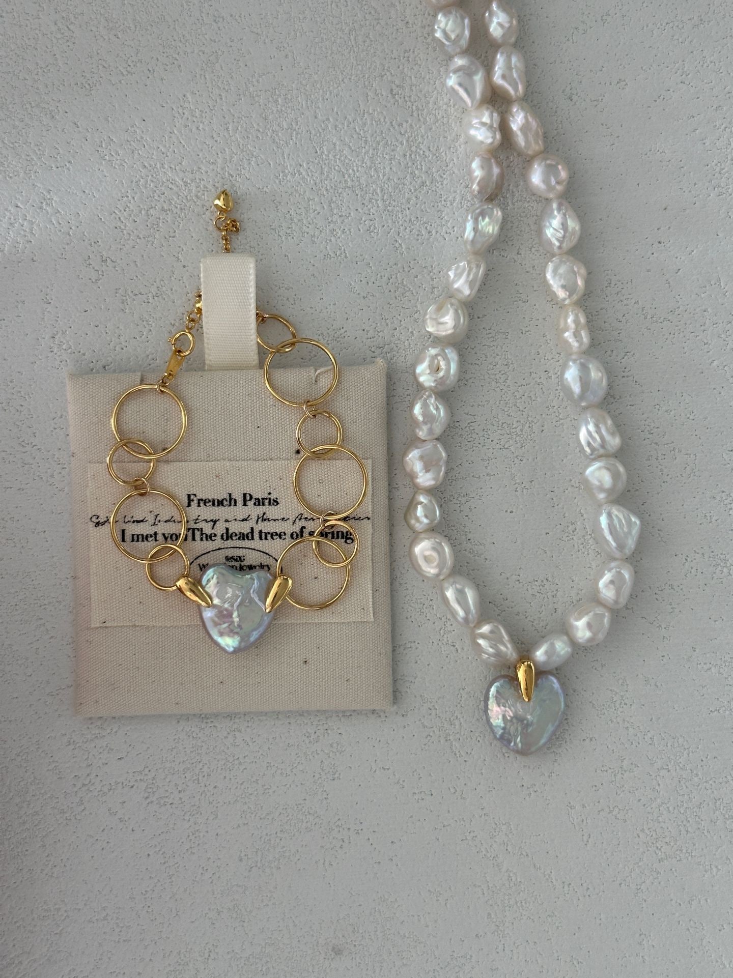Geometric Circle Heart Pearl Bracelet