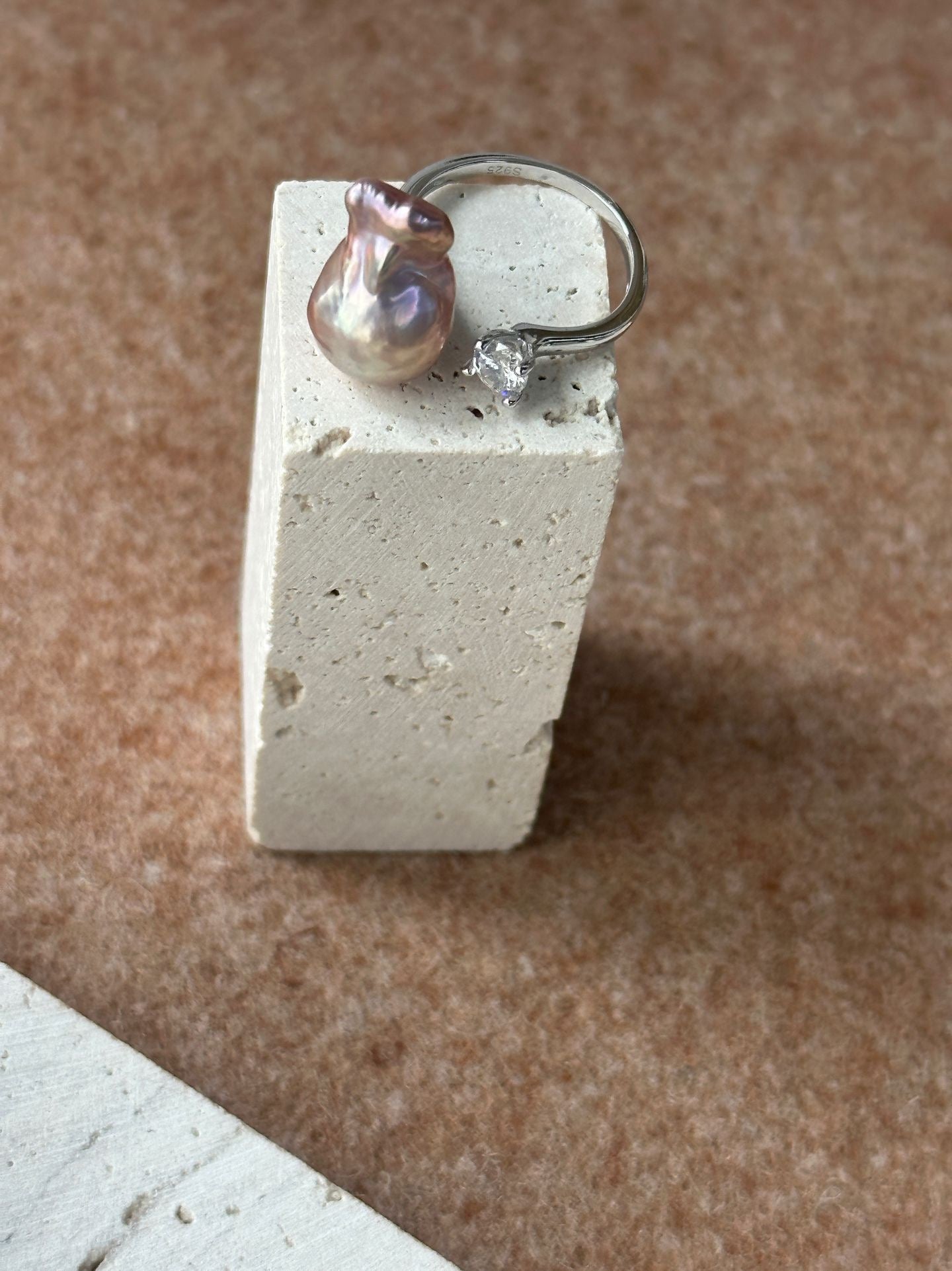 Iridescent Baroque Pearl Silver Ring