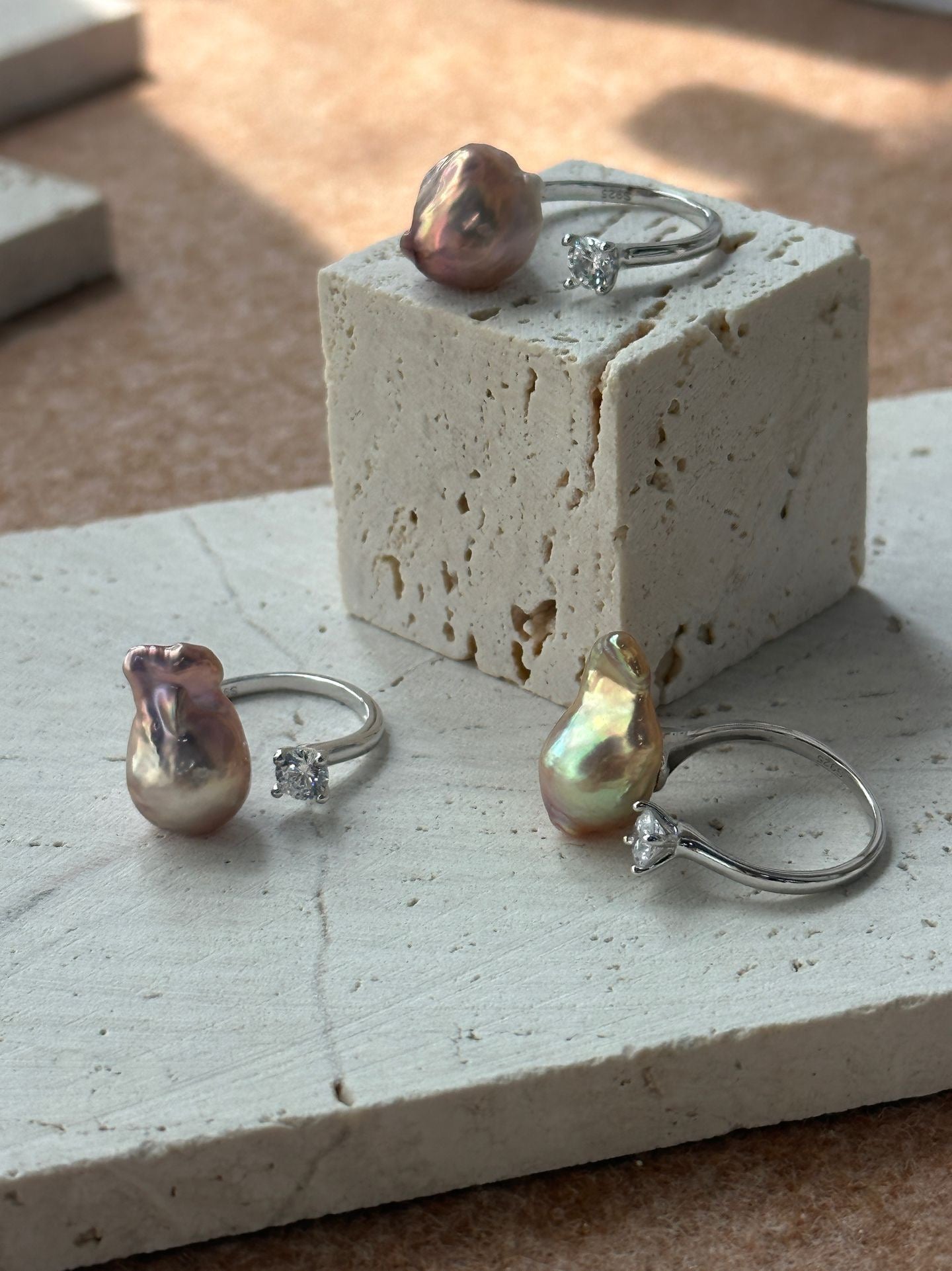 Iridescent Baroque Pearl Silver Ring