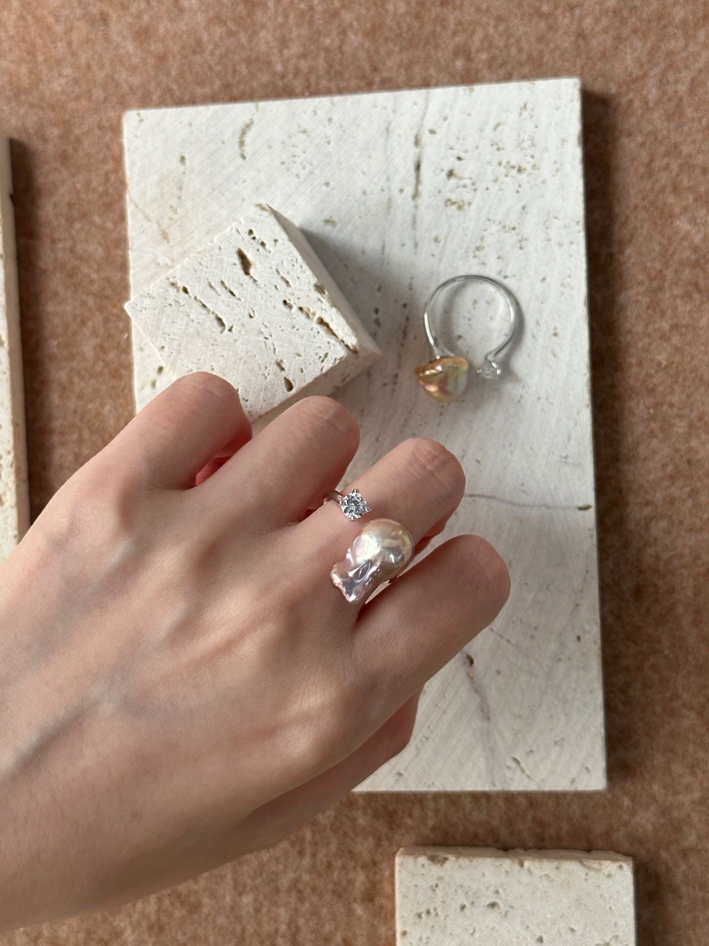 Iridescent Baroque Pearl Silver Ring