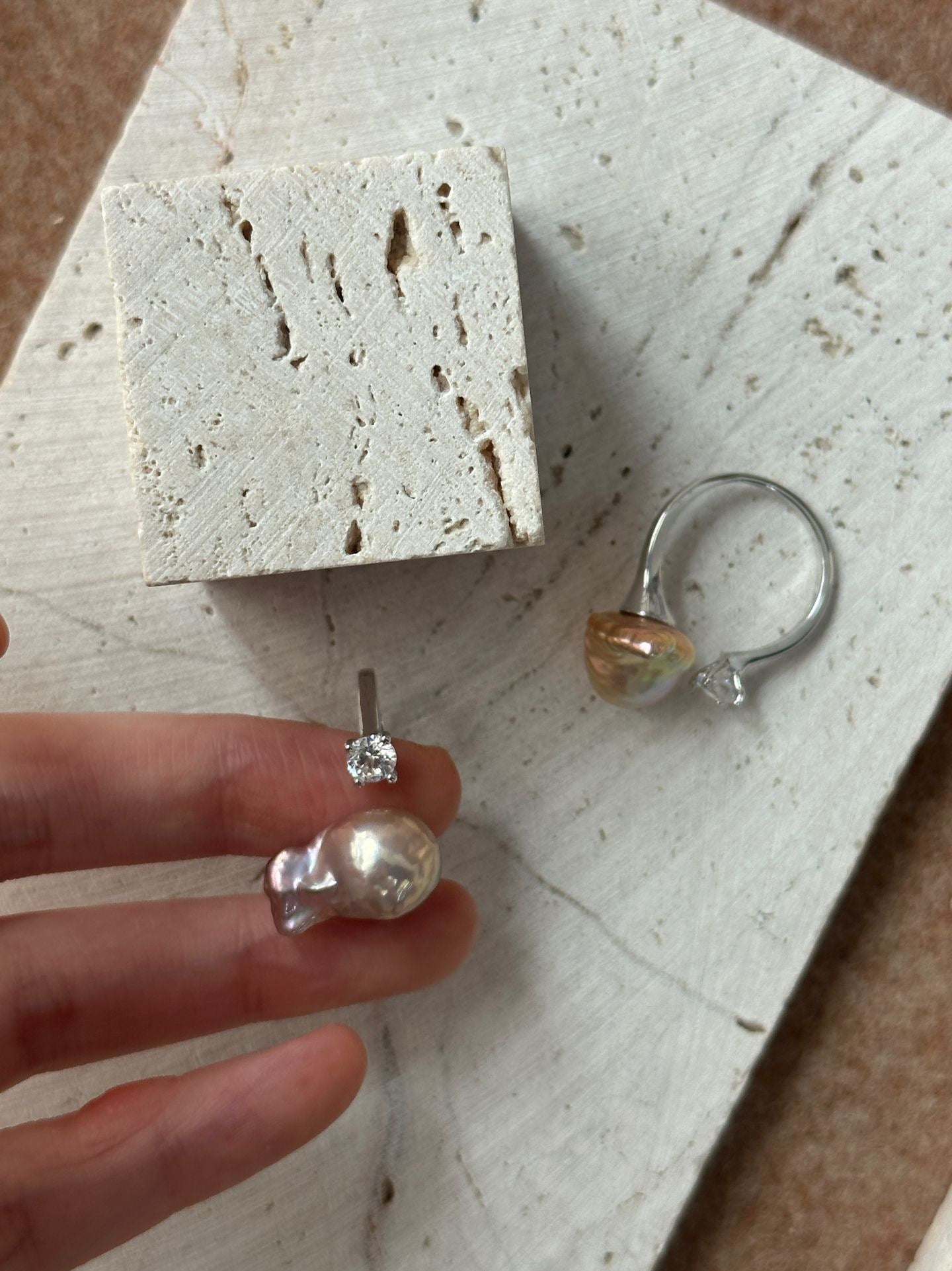 Iridescent Baroque Pearl Silver Ring