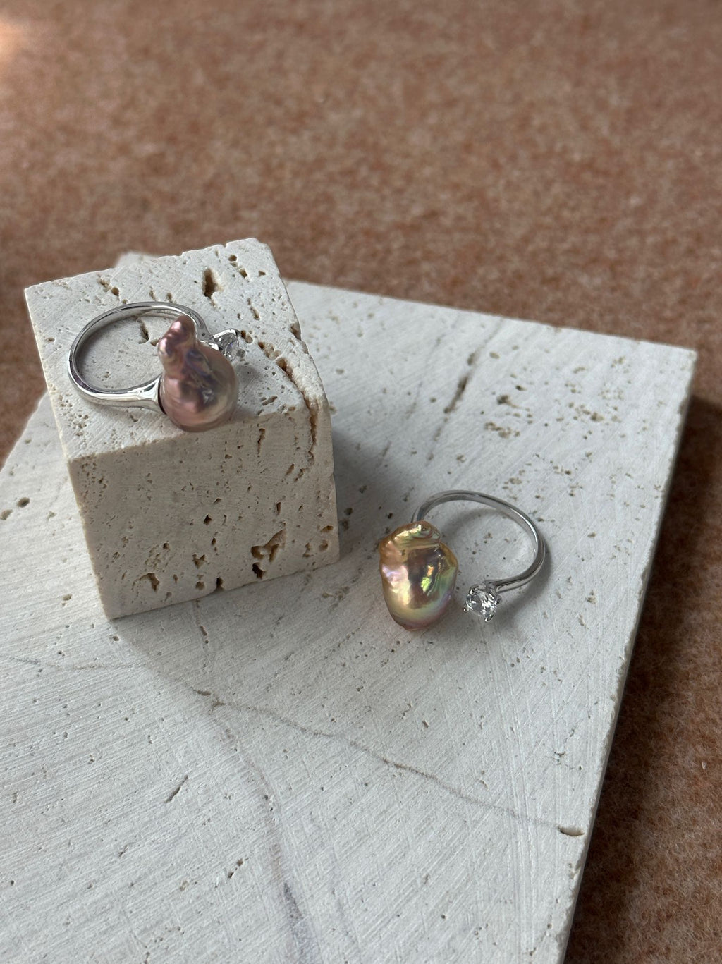 Iridescent Baroque Pearl Silver Ring