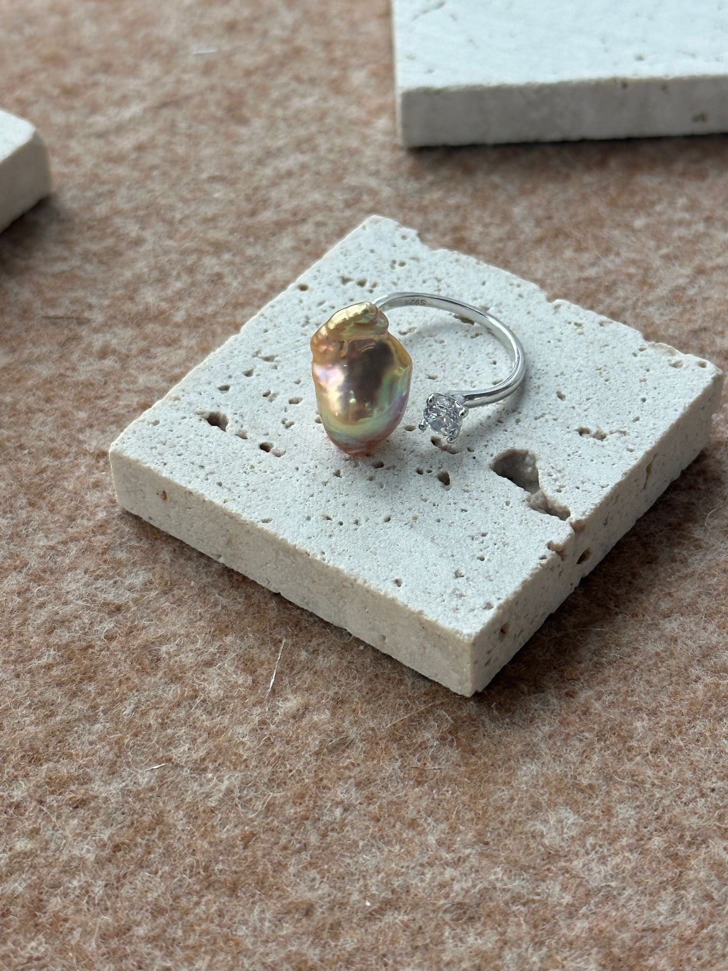 Iridescent Baroque Pearl Silver Ring