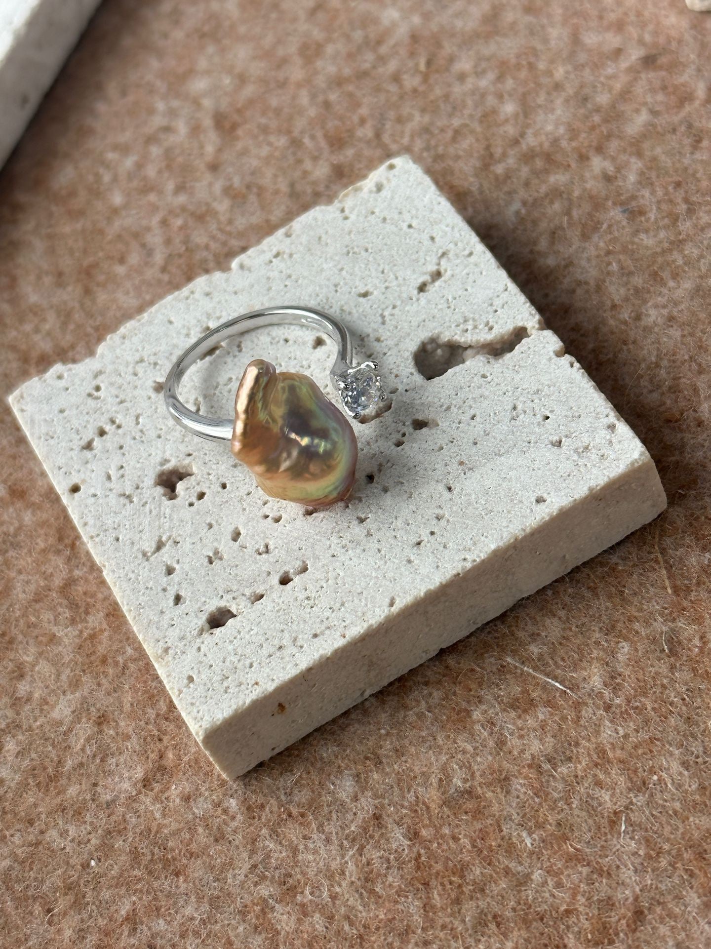 Iridescent Baroque Pearl Silver Ring
