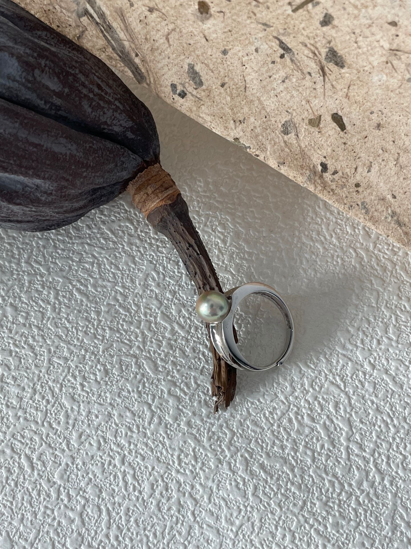Tahitian Pearl Silver Open Ring