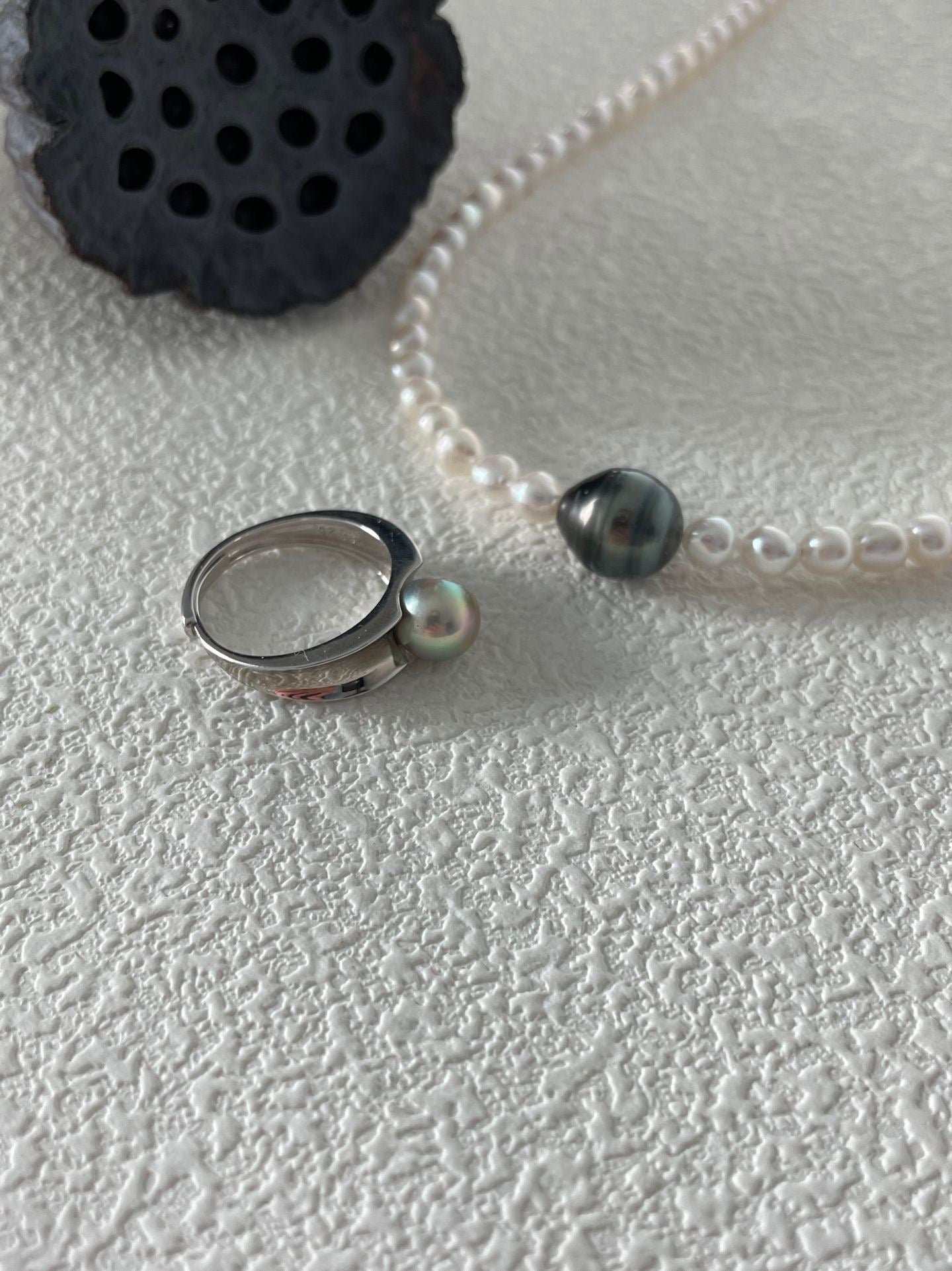 Tahitian Pearl Silver Open Ring