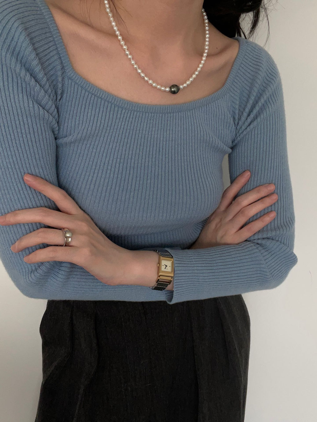 Tahitian Pearl Silver Open Ring