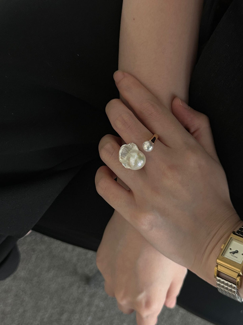 Bold Baroque Pearl Open Ring