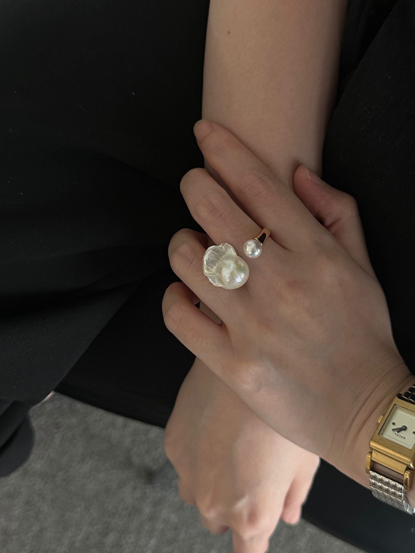 Bold Baroque Pearl Open Ring