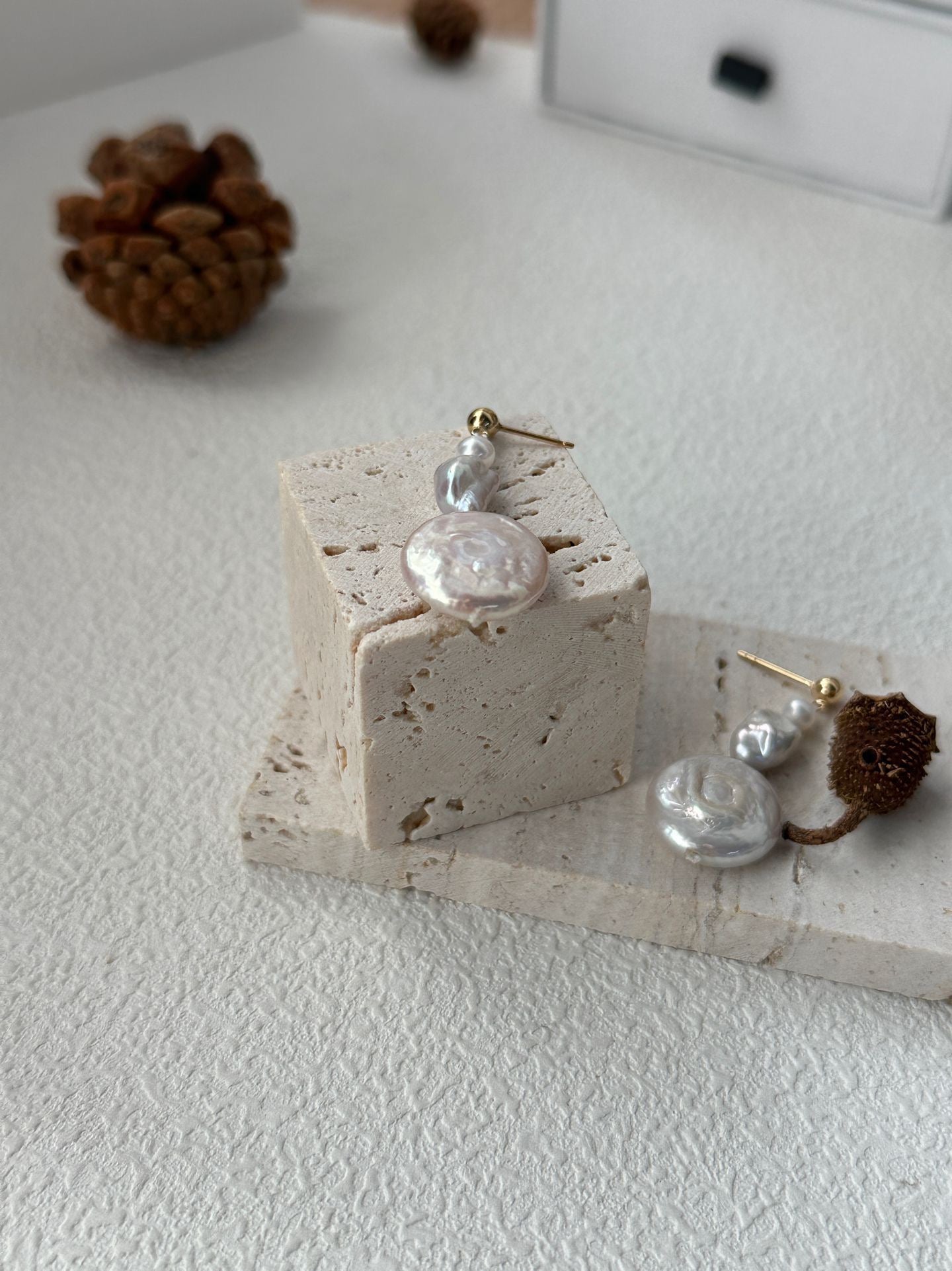 Sun & Moon Baroque Pearl Drop Earrings