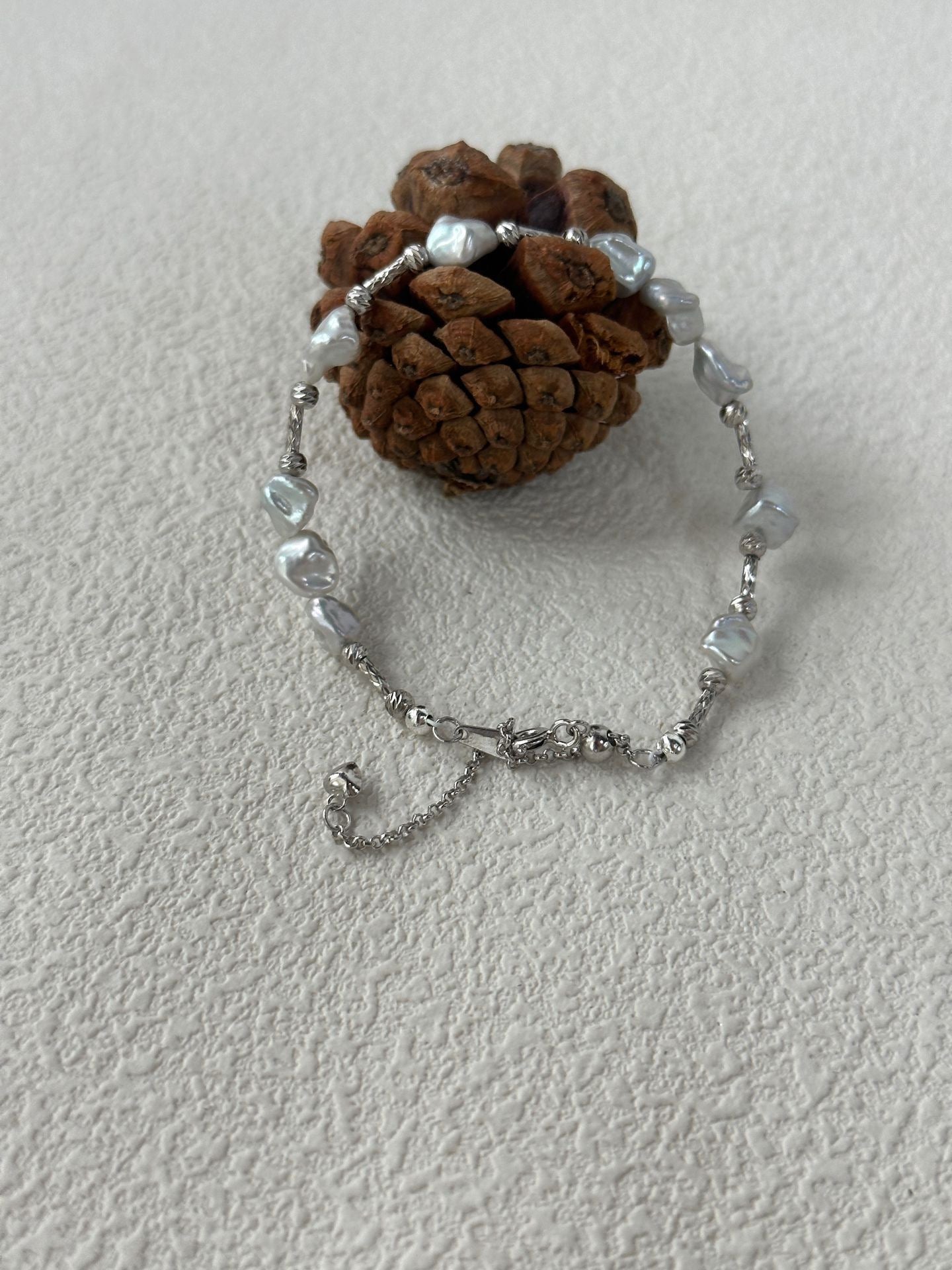 Silver Fragment & Baroque Pearl Bracelet