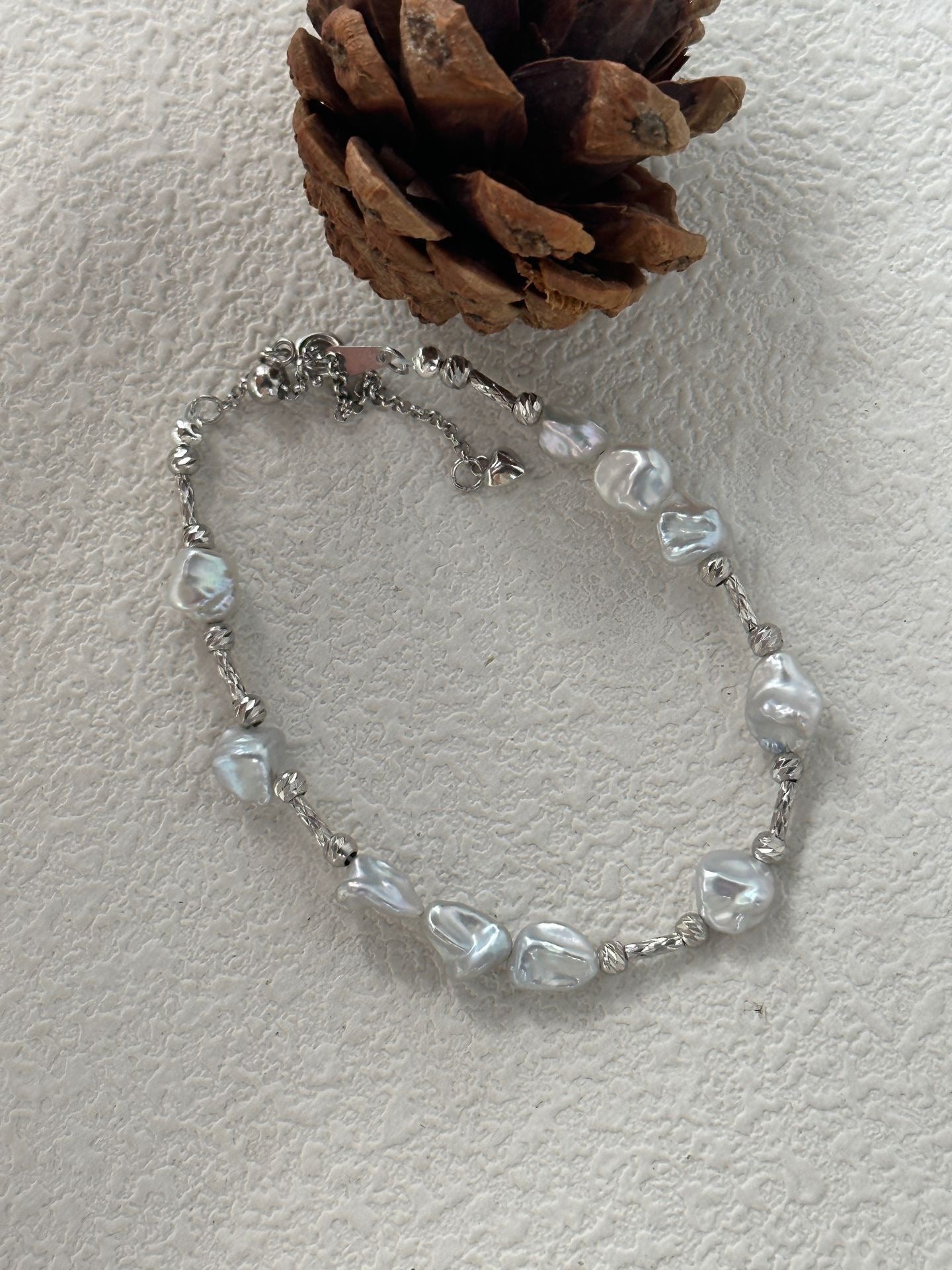 Silver Fragment & Baroque Pearl Bracelet