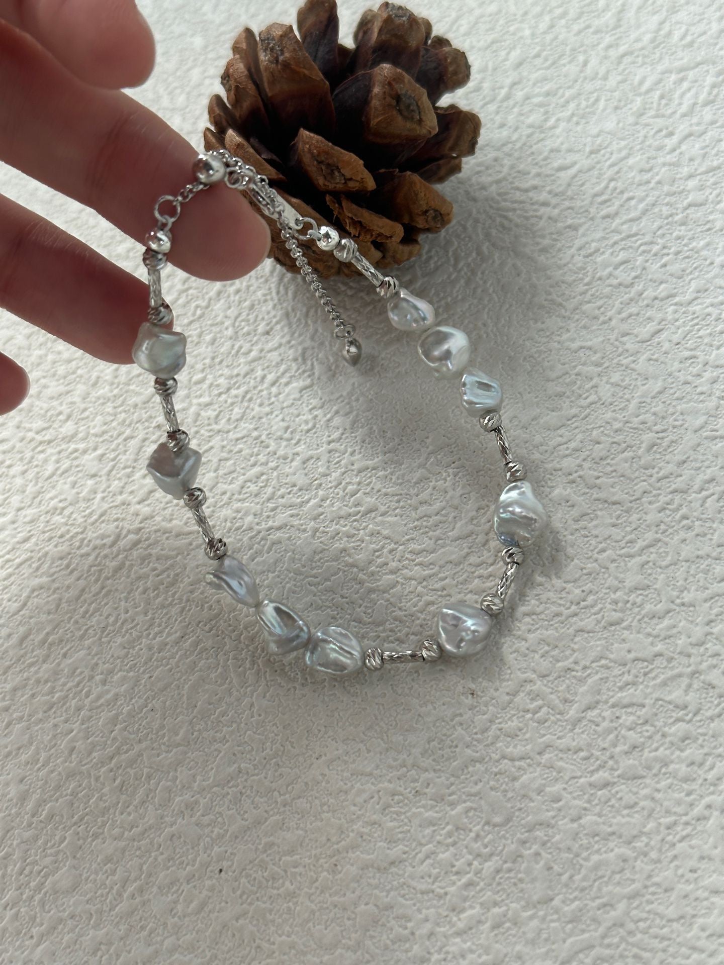 Silver Fragment & Baroque Pearl Bracelet