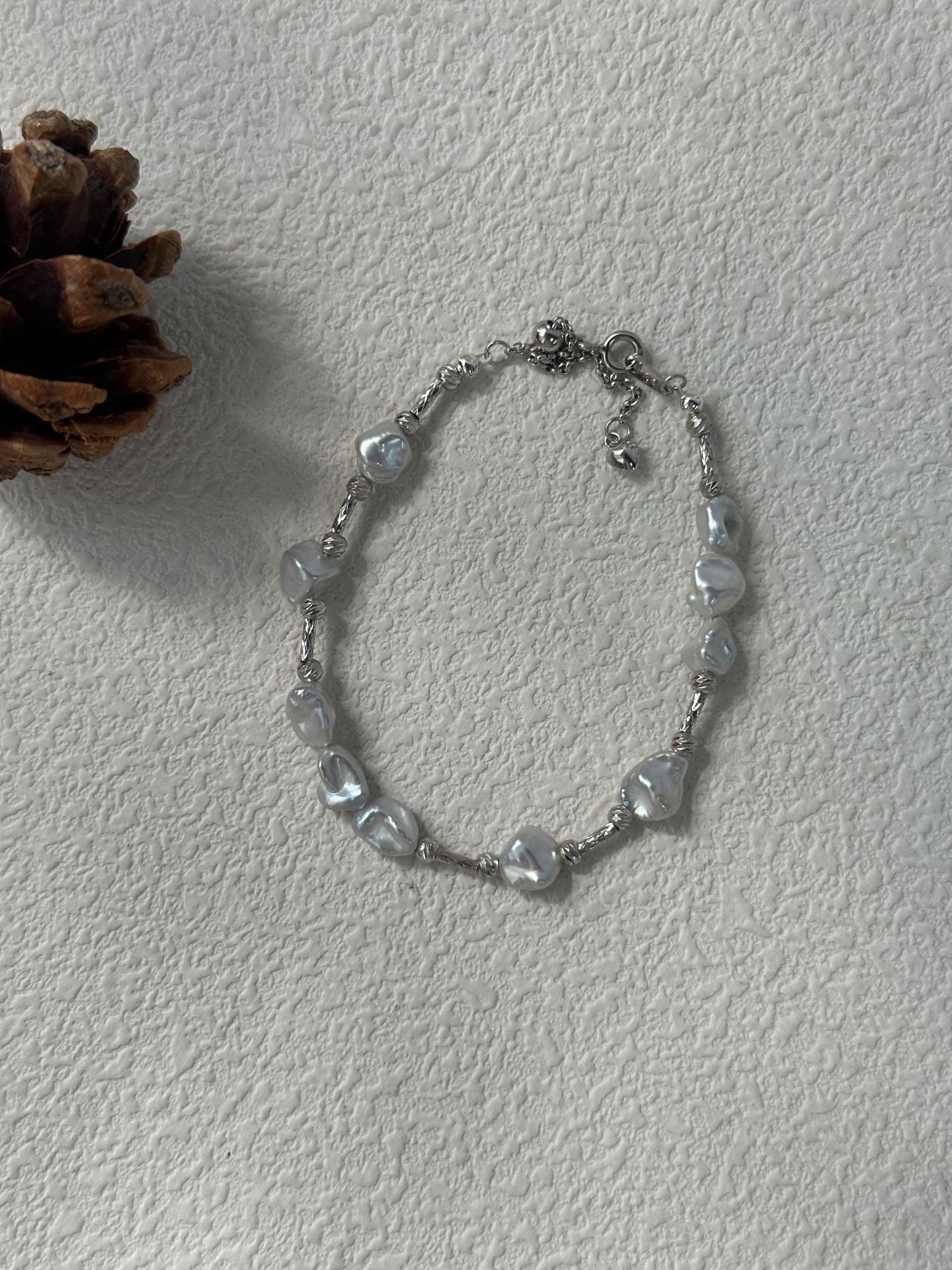 Silver Fragment & Baroque Pearl Bracelet