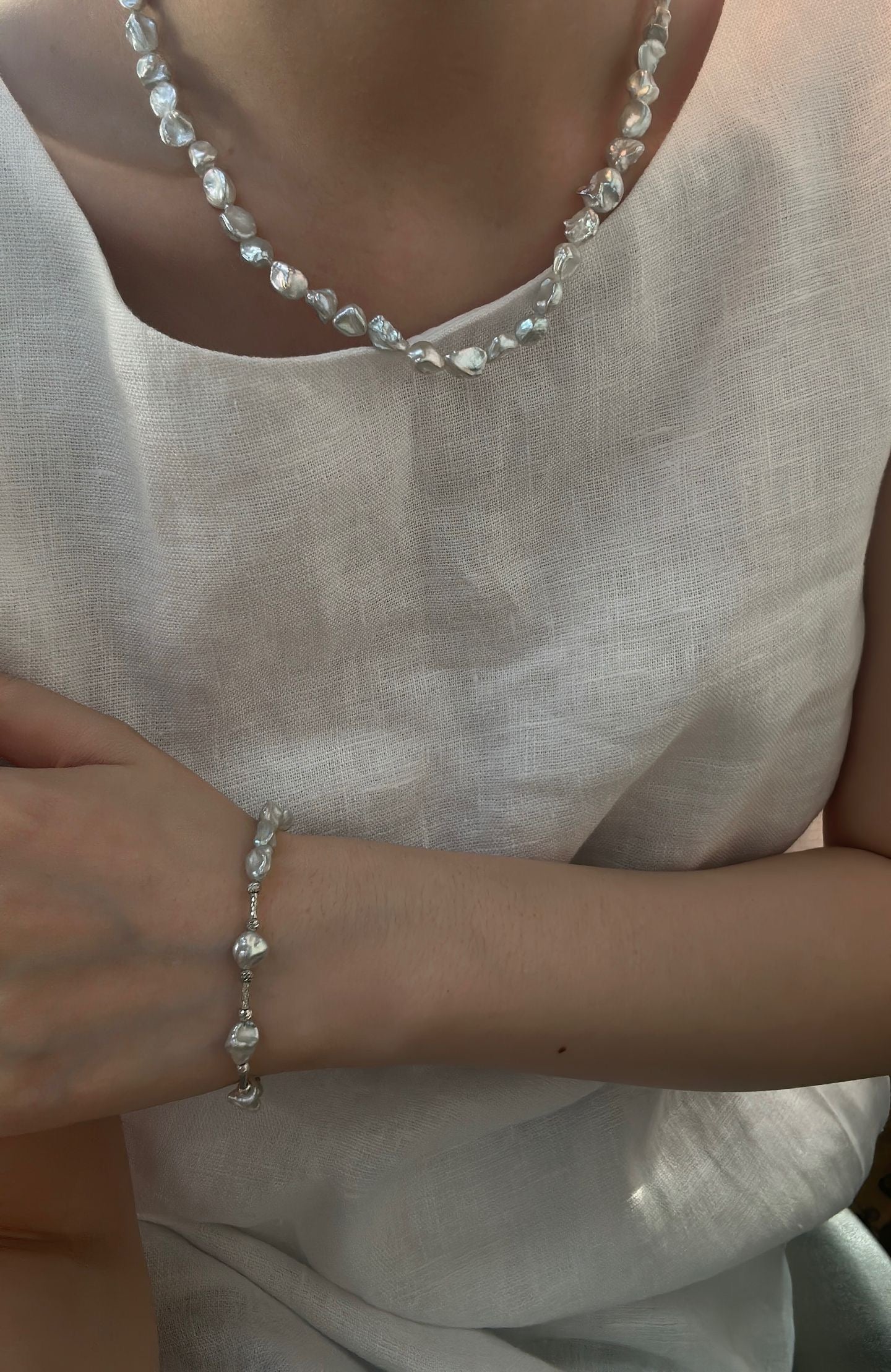 Silver Fragment & Baroque Pearl Bracelet