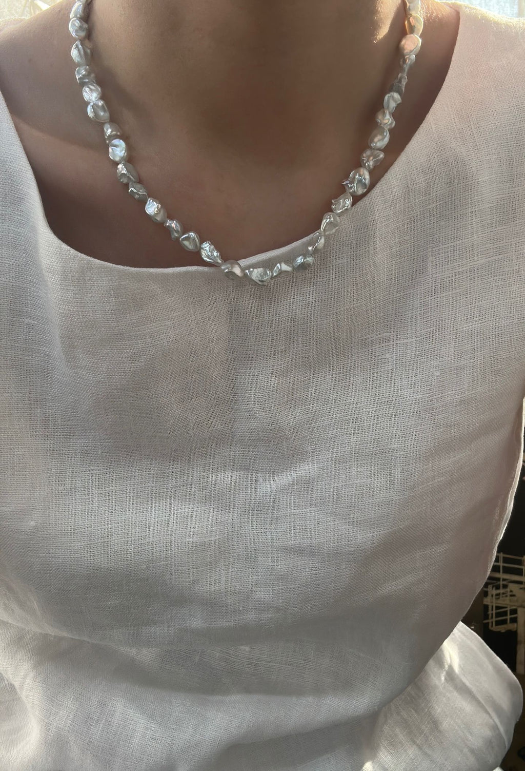 Blue Glimmer Baroque Pearl Necklace