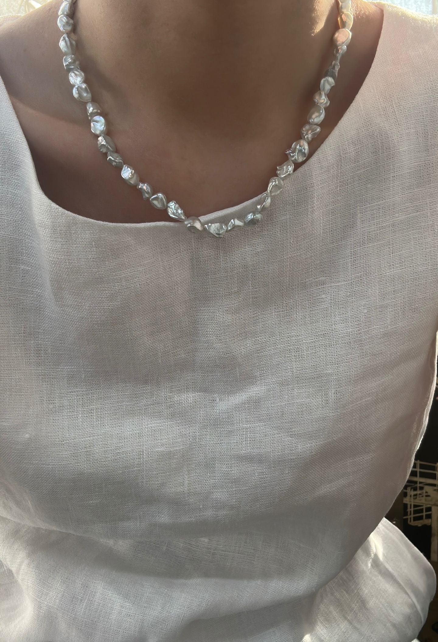 Blue Glimmer Baroque Pearl Necklace