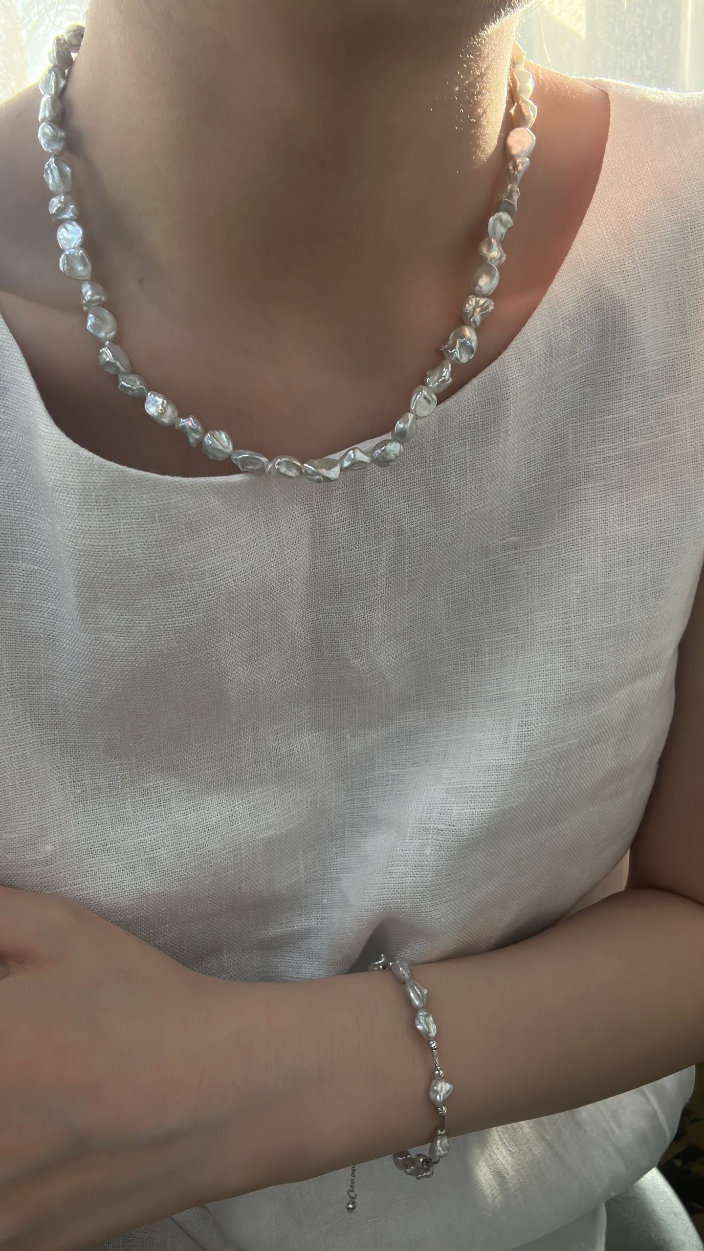 Blue Glimmer Baroque Pearl Necklace