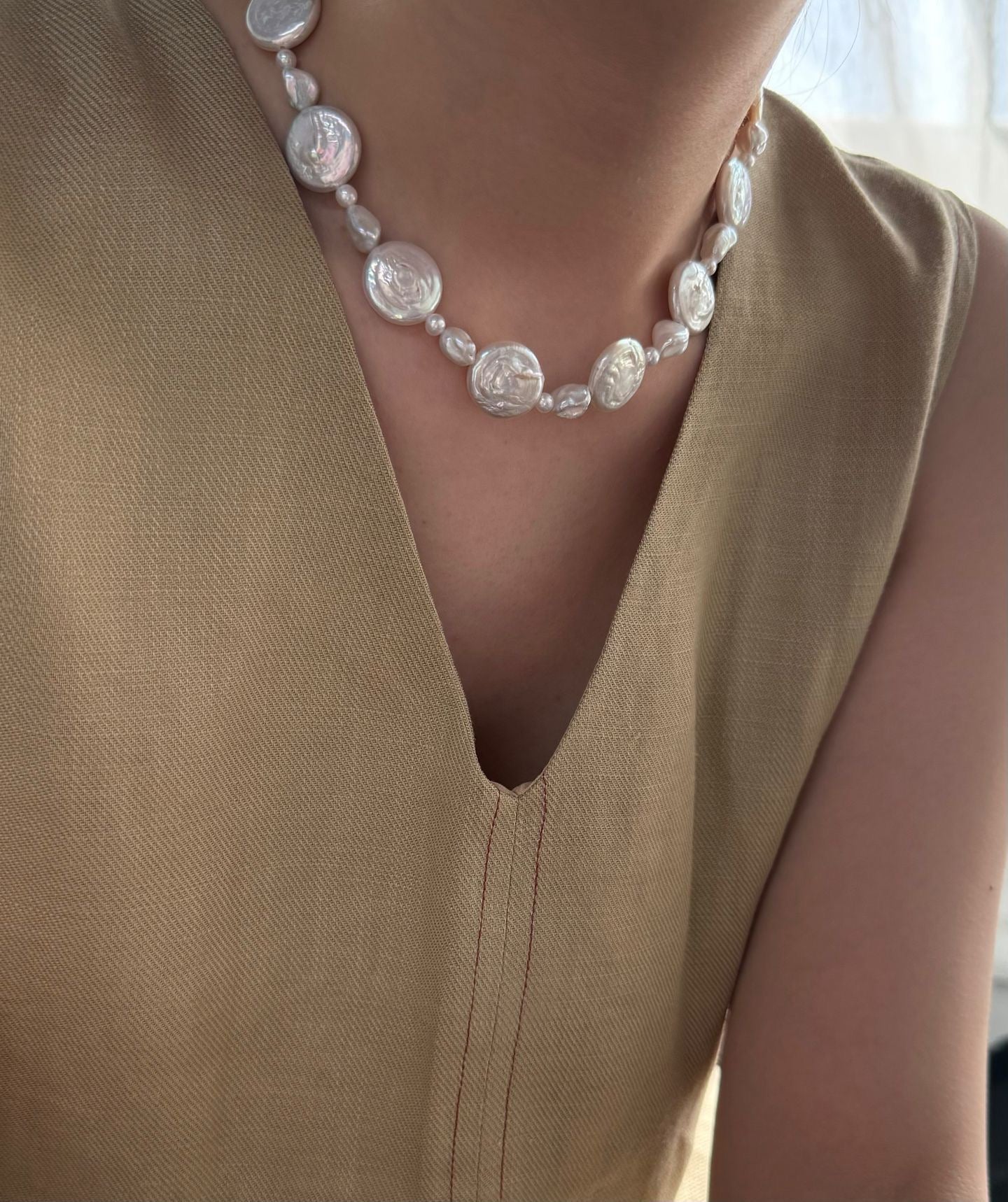 Sun & Moon Coin Pearl Necklace