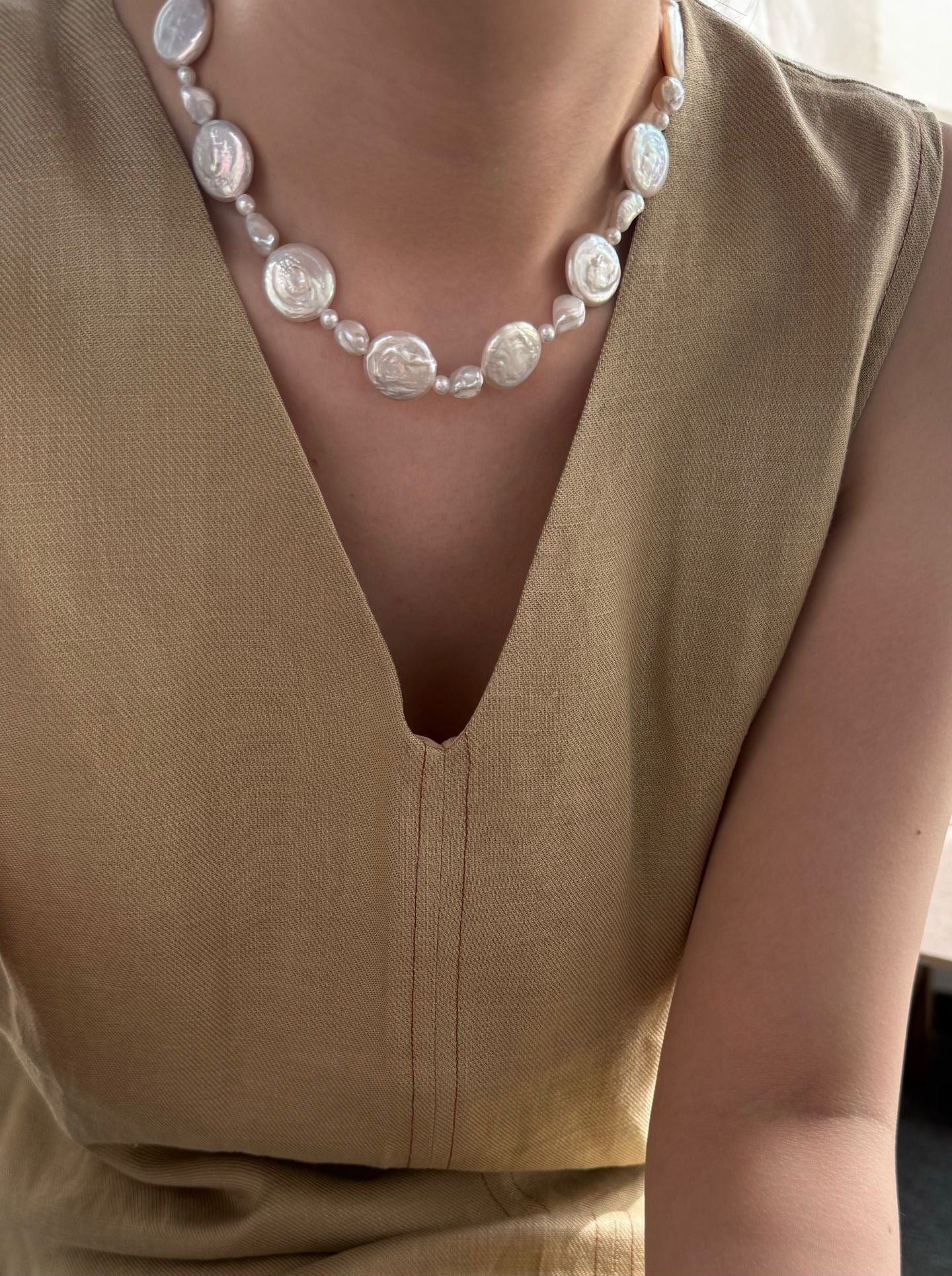 Sun & Moon Coin Pearl Necklace
