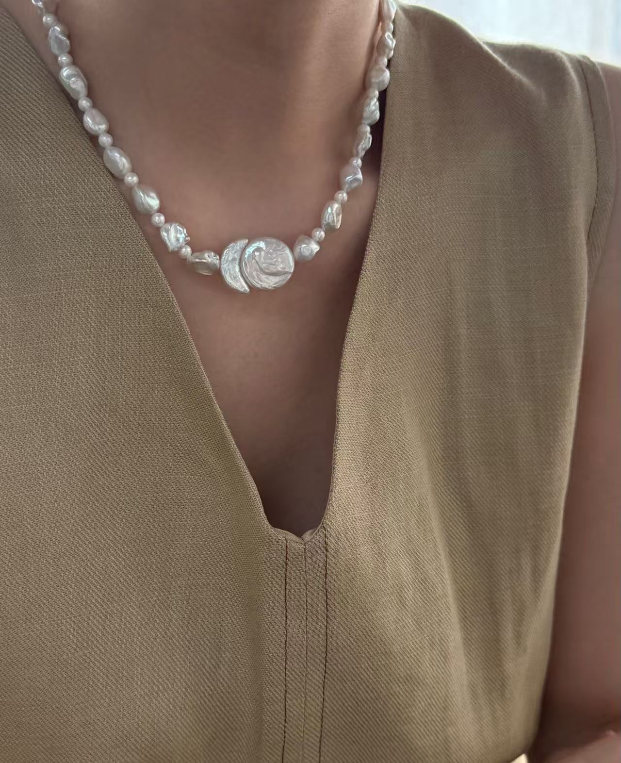 Sun & Moon Baroque Irregular Pearl Necklace