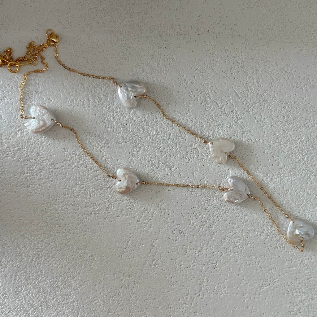 Petite Heart Pearl Chain Necklace